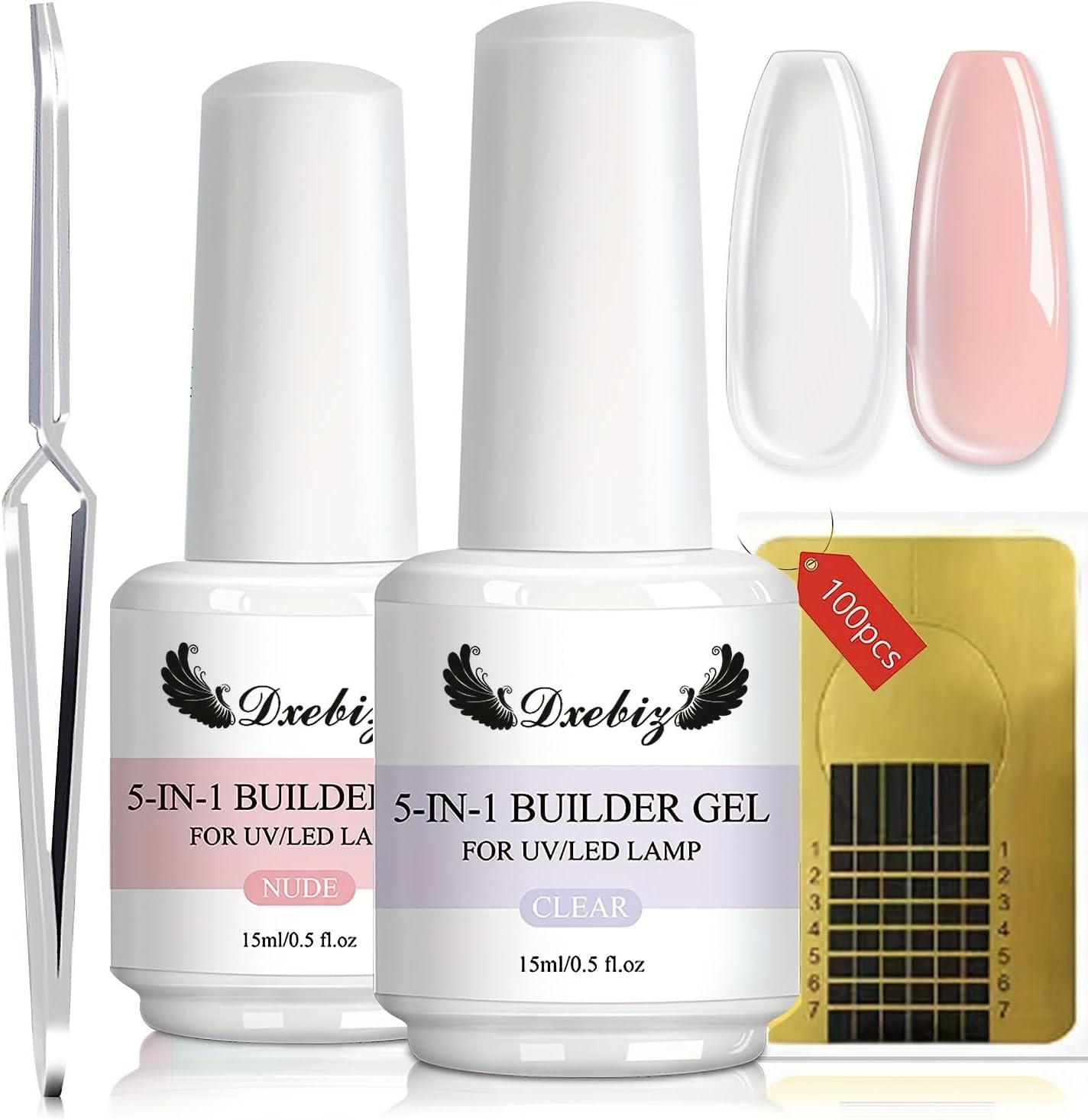 Hotolove 5-In-1 Builder Nail Gel Set - 2 Colors 15ML Builder Nail Gel Set for Nail Extension, Nail Repair, Reinforcement, Sticking Diamonds & Nail Art Design image number 5