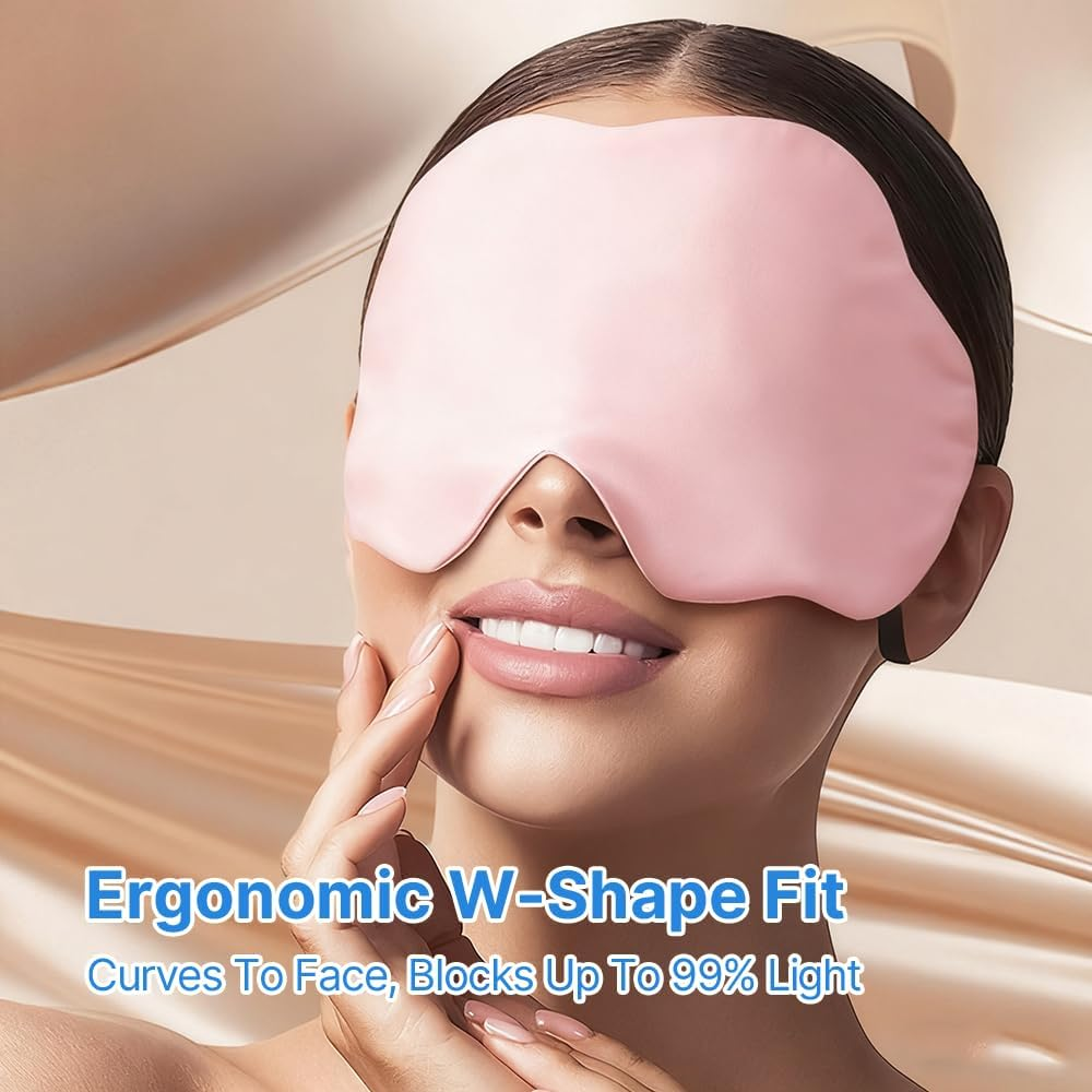 100% Pure Mulberry Silk Sleep Mask for Women, 22 Momme Soft & Breathable Double-Sided Silk Eye Mask, Adjustable Strap, W-Shaped Ergonomic Design for Complete Blackout, Travel & Sleep Aid (Blue) image number 2