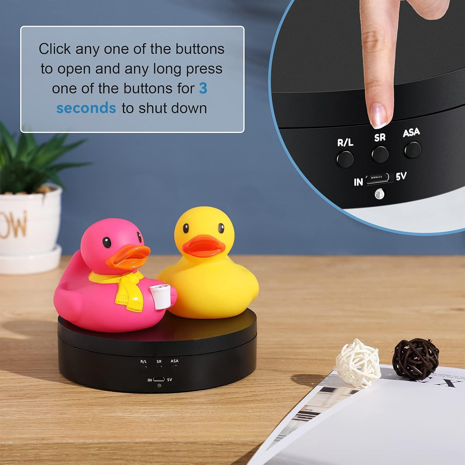 Dawntress Rotating Display Stand Motorized - Electric Turntable Display 5.4Inch / 13.72Cm with 3 Modes, 360 Degree Automatic Turntable for Photography Products, Jewelry, Cake, Market Shows - Black image number 2