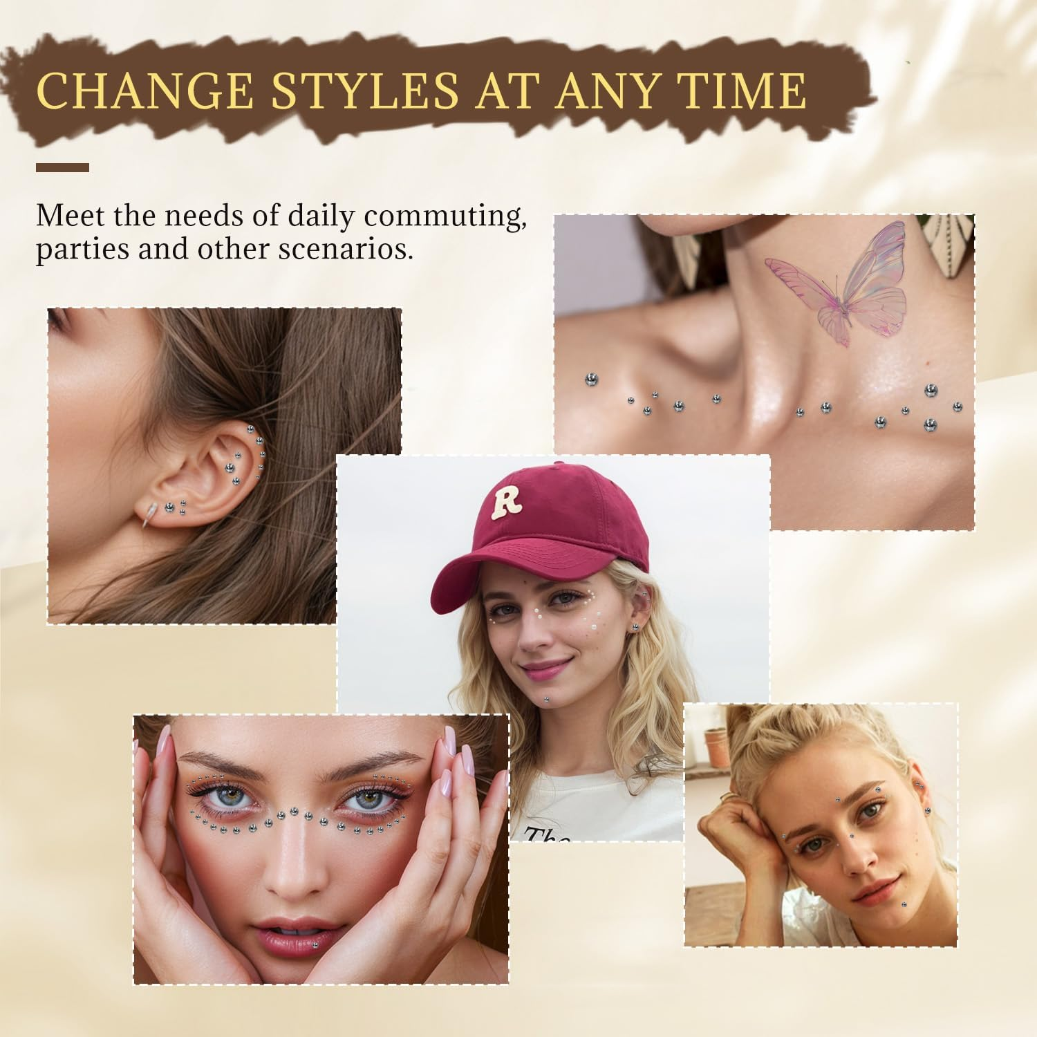 BOROLA 3 Pack Face Gems Rhinestone Stickers Self Adhesive Teardrop, Star & Diamond Shape for Eye Makeup, Face Body Jewels and Nail Art Festival, Stage, Party with Tweezers image number 1