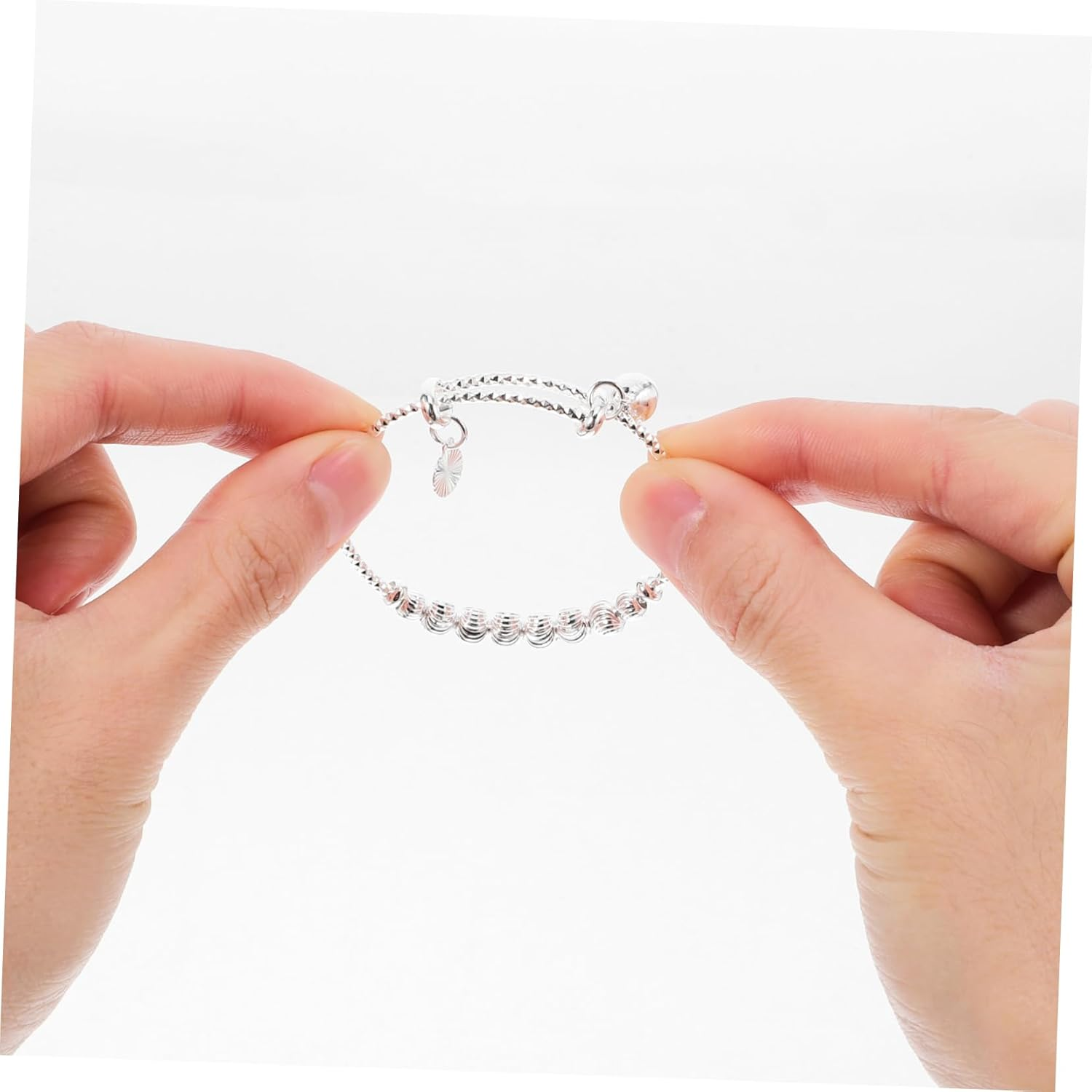 GALPADA Silver Bell Bangle Bracelet for Babies and Toddlers Infant Jewelry Beaded Design Newborn Baby Girl Bracelet for Birthday image number 6