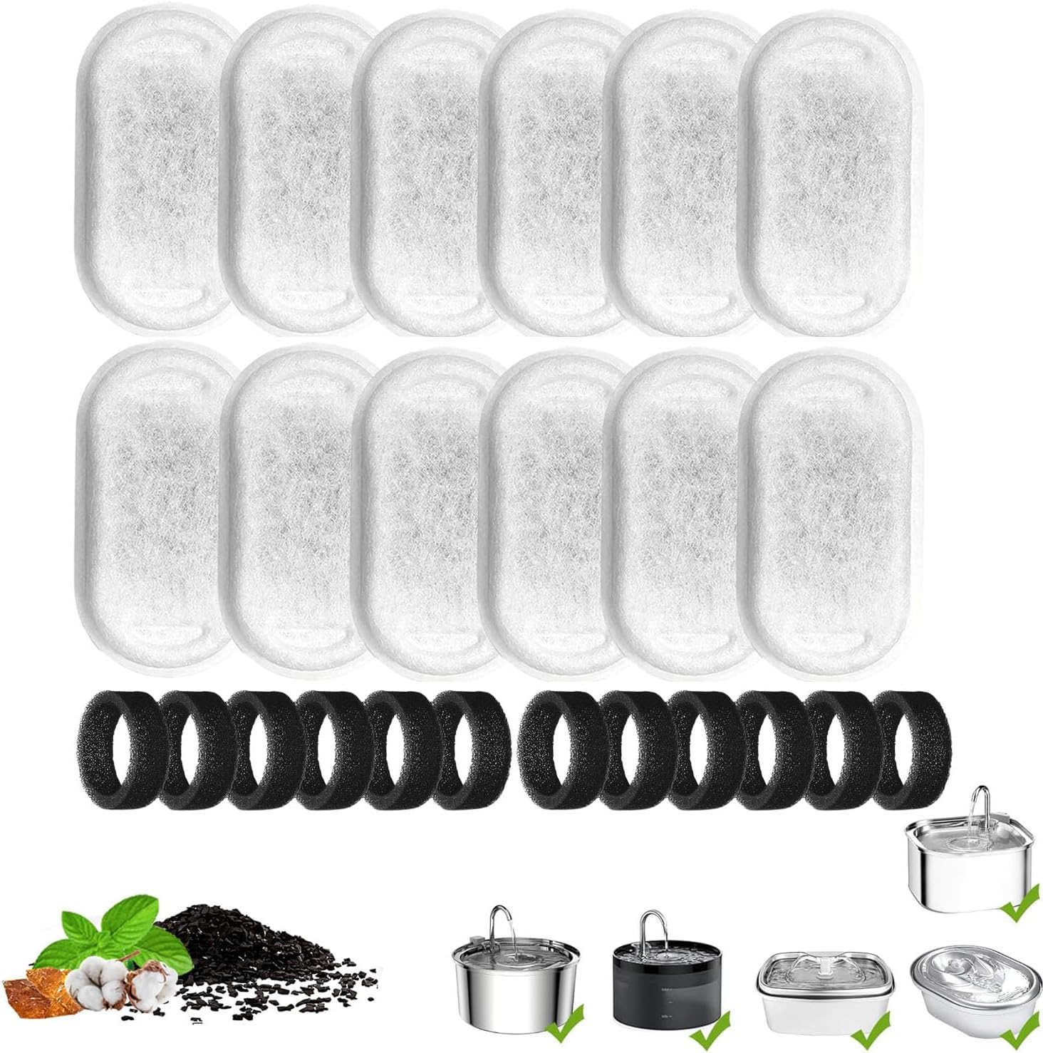 Cat Water Fountain Filters,16 Pack Cat Fountain Replacement Filters for Stainless Steel 67Oz/2L Adjustable Water Flow Pet Water Fountain,Dog Water Fountain (8+8 Pack) image number 2