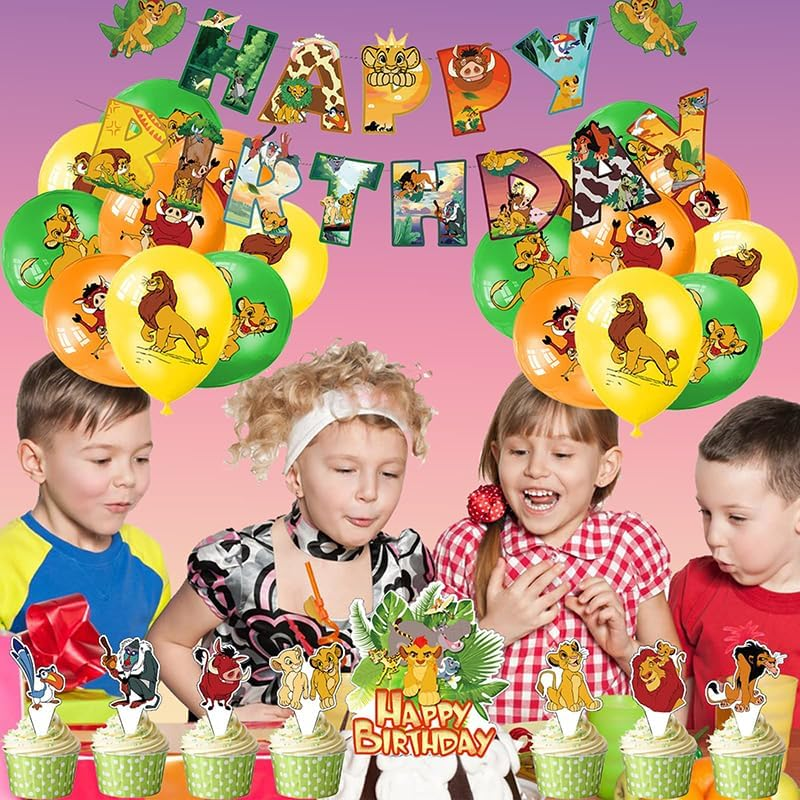 Lion King Birthday Party Supplies - Decorations Set with Balloons, Cake Topper, and Banner