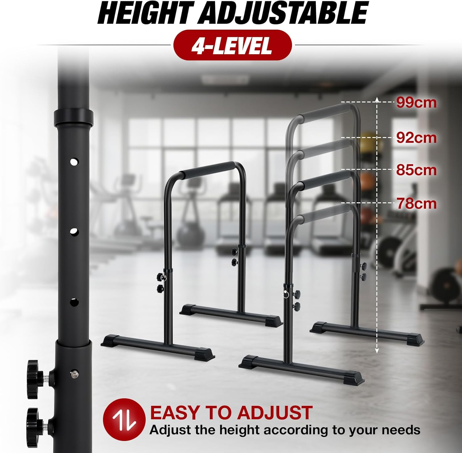 Advwin Dip Bar, 78-99Cm Height Adjustable Dip Station for Full Body Strength Training, Home Gym Workout Station for Push-Ups, L-Sits, Pull-Ups & Core Exercise &ndash; 120Kg Capacity