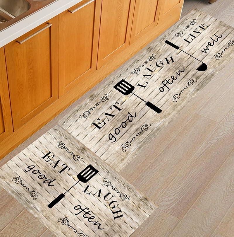 Black Washable Kitchen Rugs and Mats, Kitchen Floor Mat Non-Slip, 2 Piece Kitchen Rugs Set, 50Cm X 80Cm + 50Cm X 120Cm (Khaki, 50Cm X 80Cm + 50Cm X 120Cm) image number 2