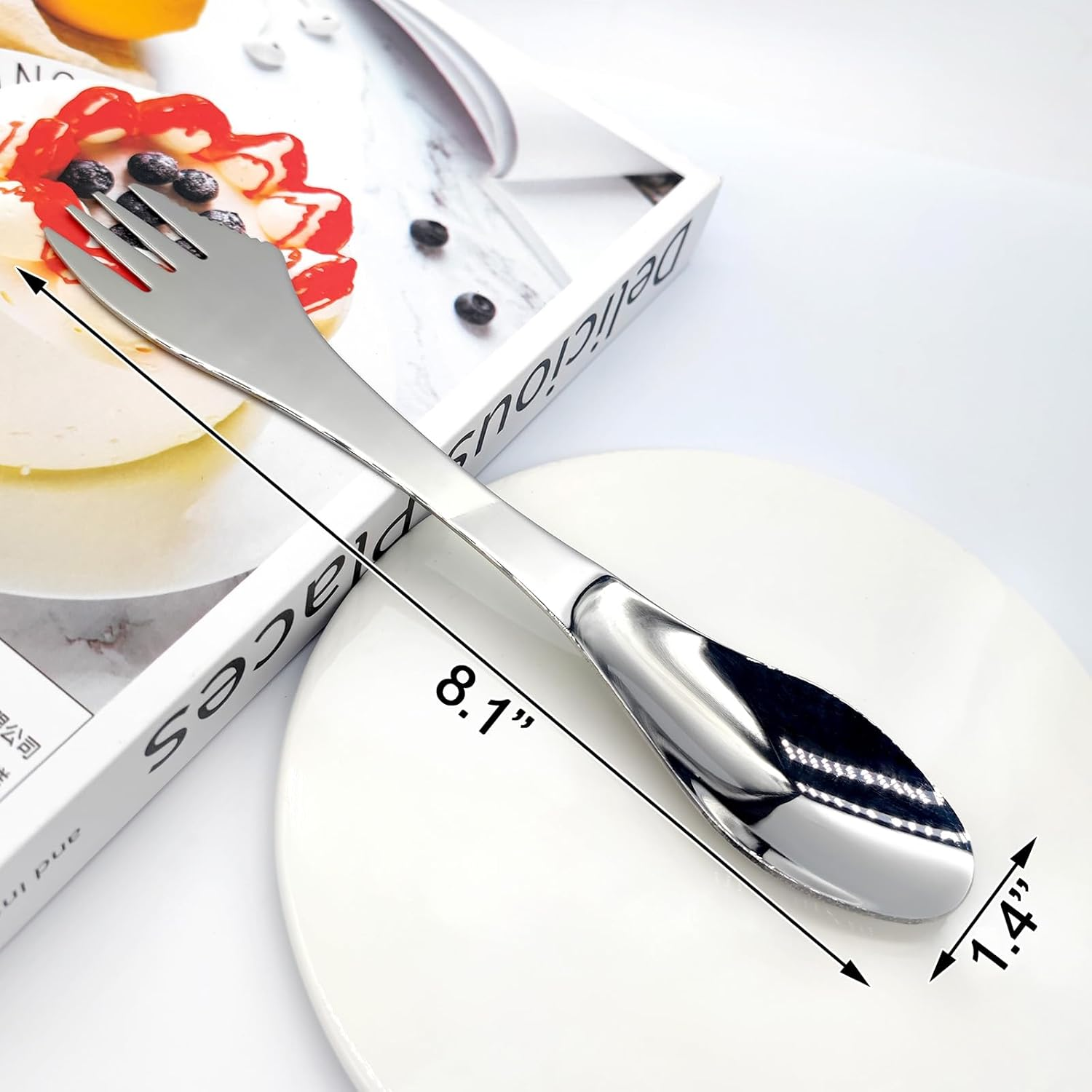 2Pcs Stainless Steel 3 in 1 Spork Camping Cutlery, Knife, Spoon, Fork Cutlery Combo for Camping, Hiking, Fishing and Any Outdoor Activities image number 4