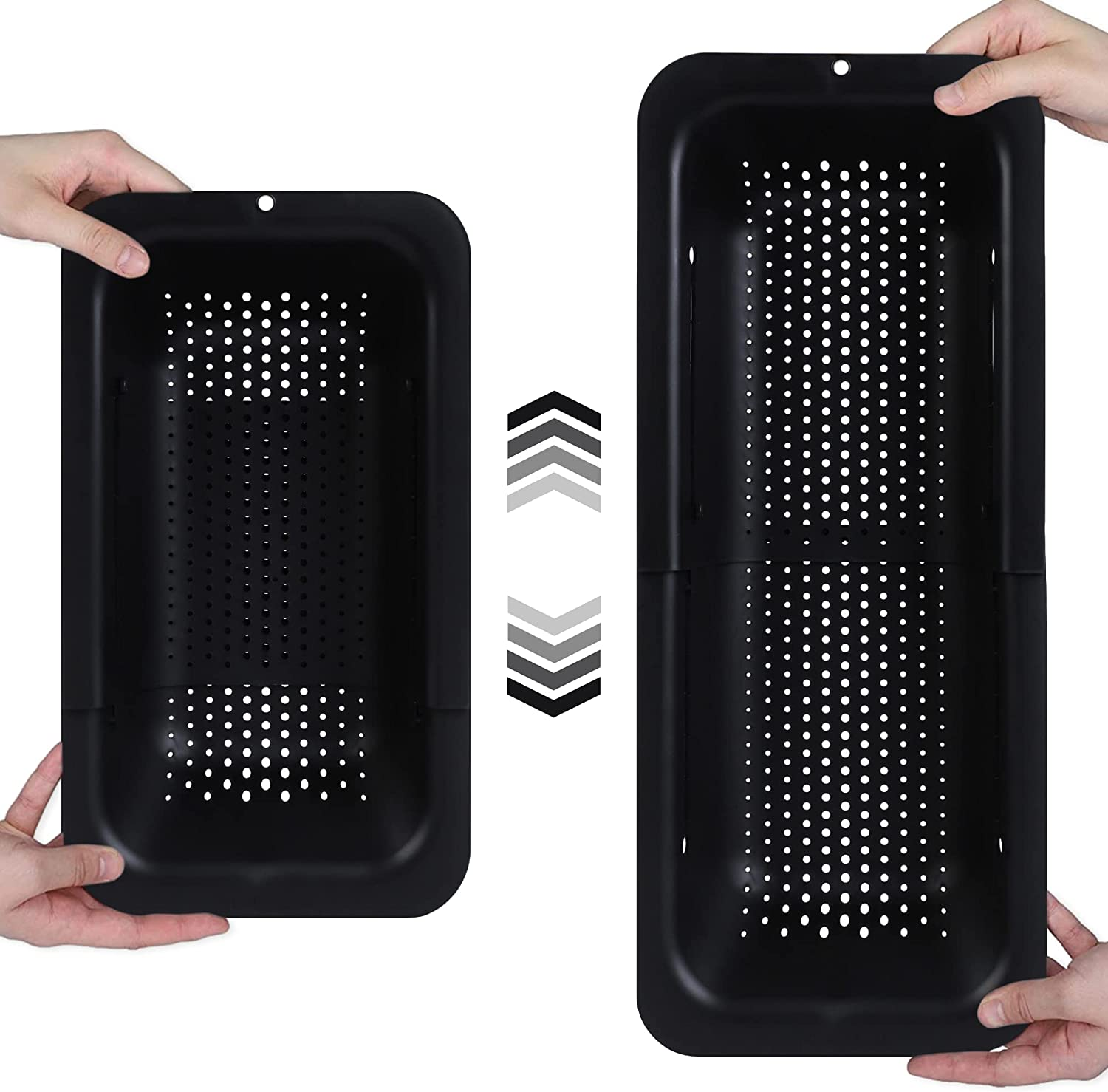 Blue Ginkgo over the Sink Colander Strainer Basket - Wash Vegetables and Fruits, Drain Cooked Pasta and Dry Dishes - Extendable - New Home Kitchen Essentials (7.9W X 14-19L X 2.75H) - Gray