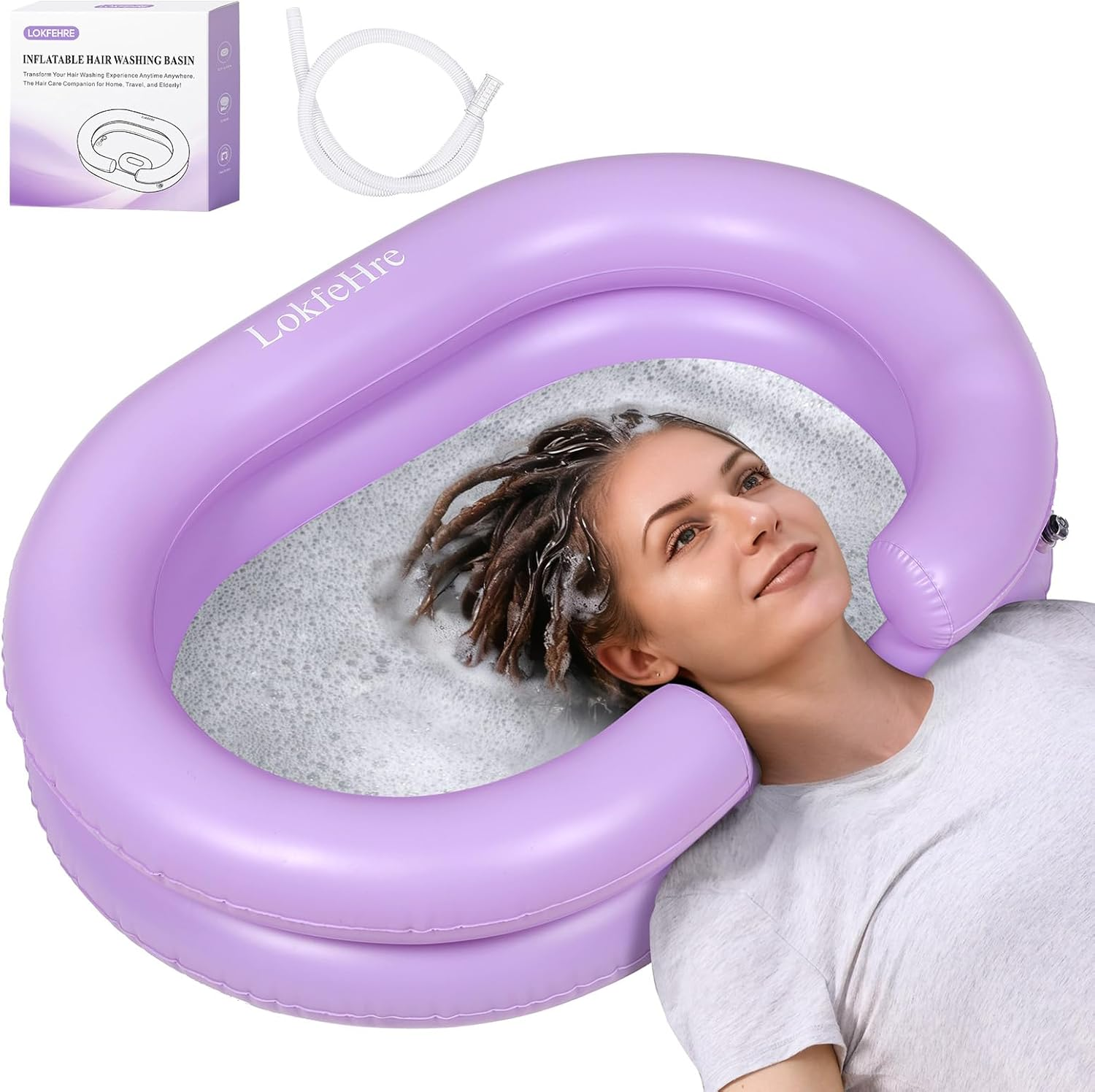 Large Portable Inflatable Hair Washing Basin for Bedridden - Wash Hair in Bed with Inflatable Shampoo Bowl.Hair Washing Basin for Elderly,Disabled,Injured,Ideal Inflatable Sink for Locs Detox