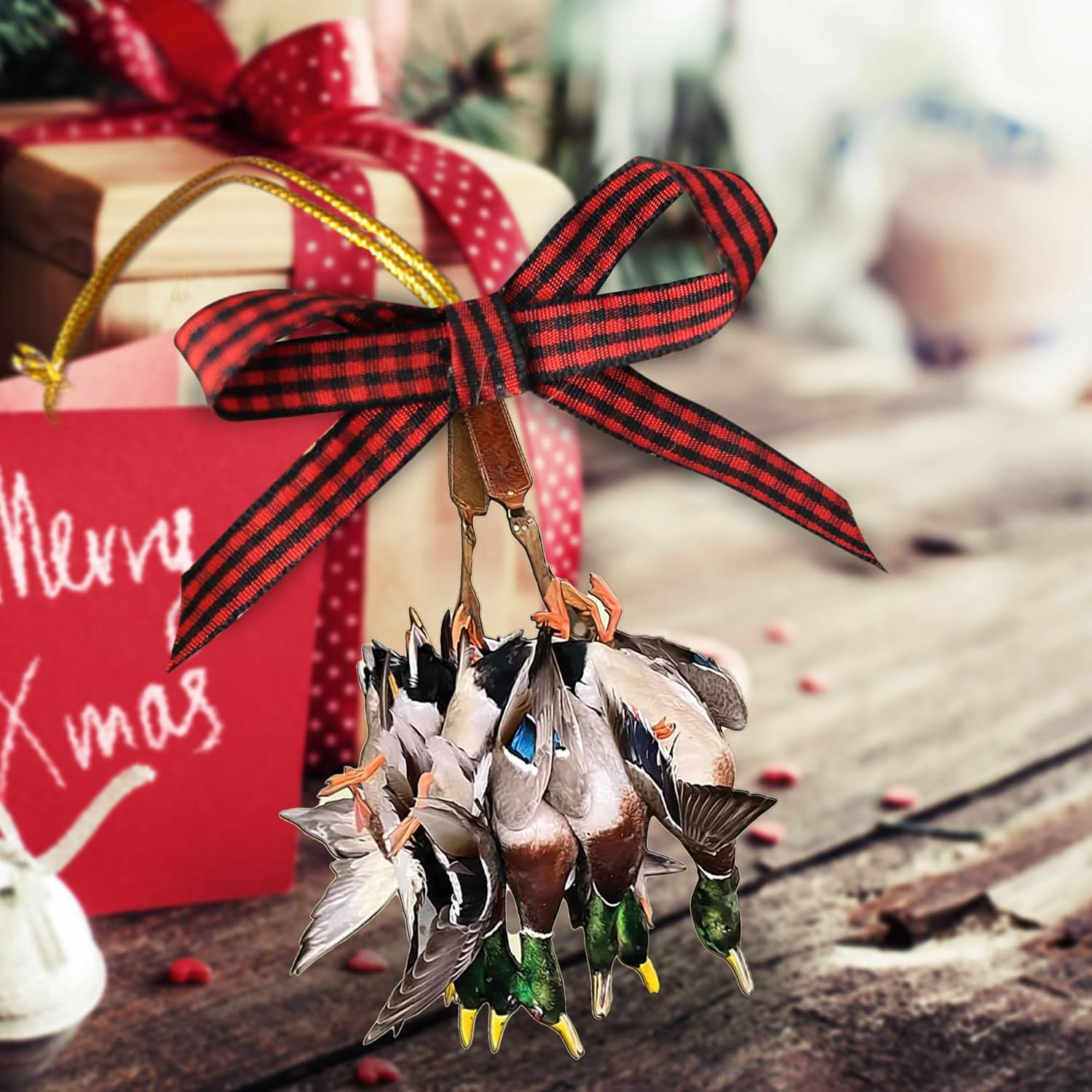 Talataca Duck Hunting 2D Flat Wooden Christmas Ornament, Mallard Duck Hunting Pine Tree Decor, Hanging House Charm Eve Keepsake, Wood Car Mirror Accessories, Xmas Gift, Xmas Gift