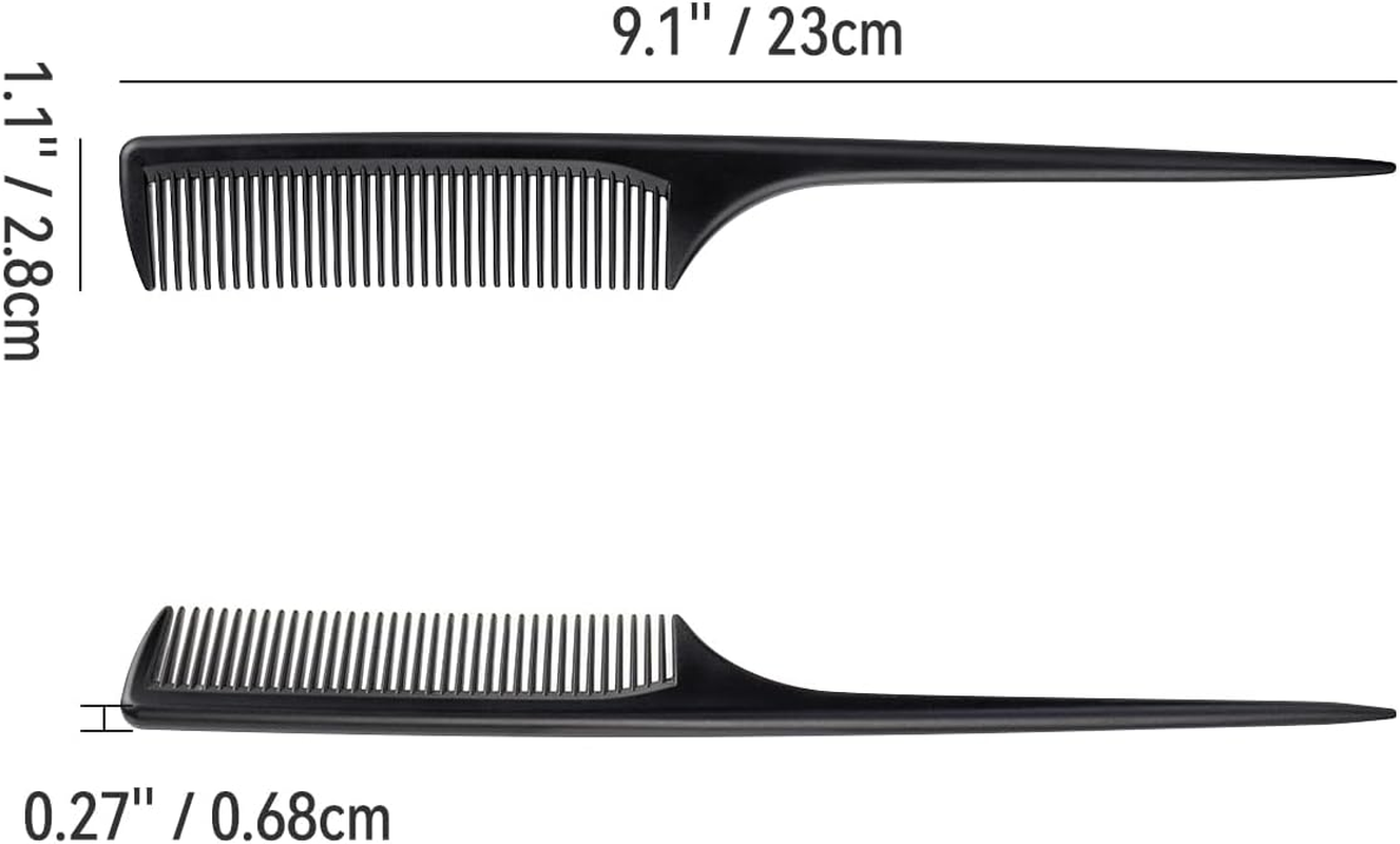 2 Pack Rat Tail Comb for Root Teasing, Black Fine Tooth Teasing Comb for Sectioning, Parting, Styling Hair