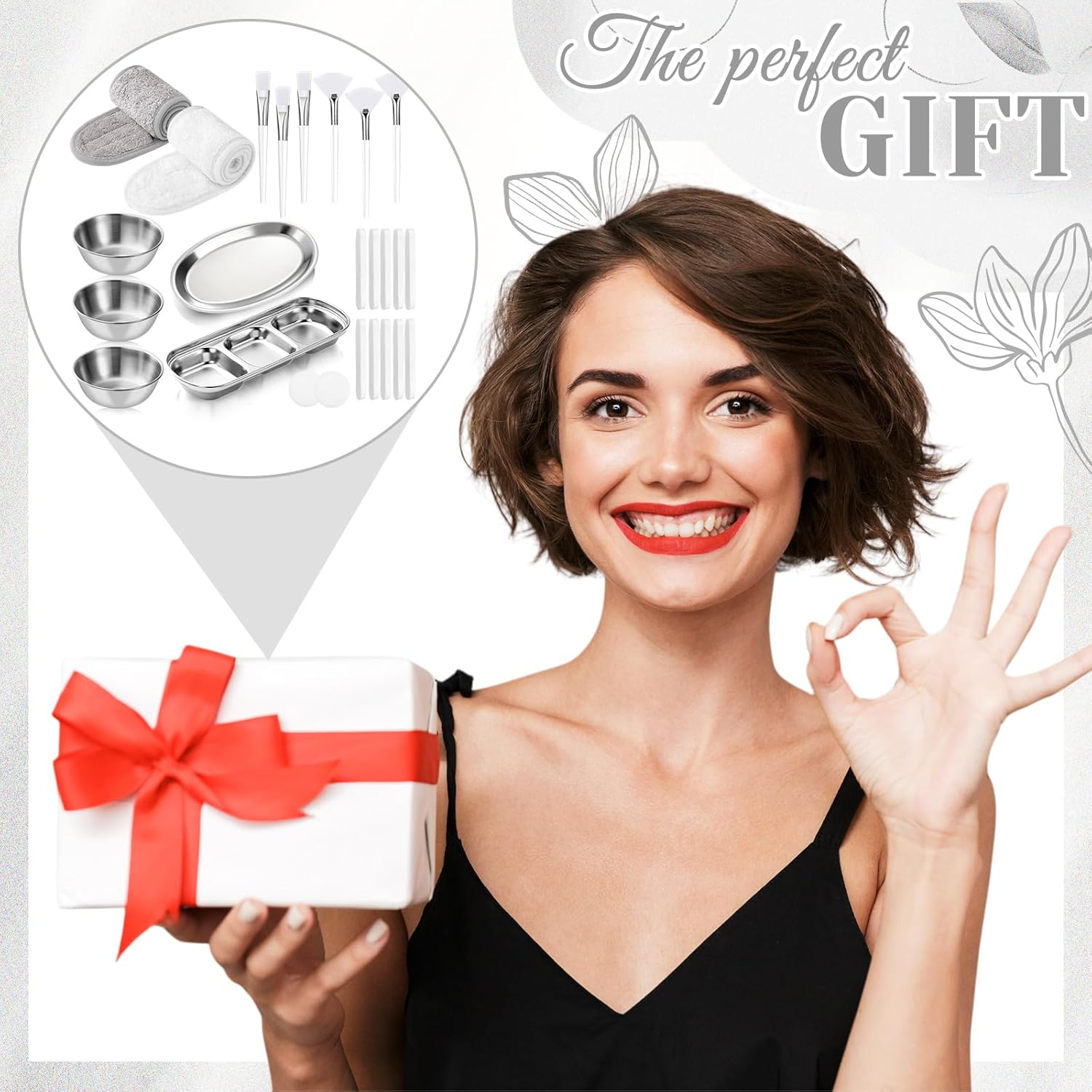 Lemonroad 25 Pcs Esthetician Facial Supplies Set, 3 Stainless Steel Mixing Bowls, 2 Serving Trays, 6 Brushes, 2 Hairbands, 12 Compressed Sponges for Women Facial Mask Spa Home Use (Silver) image number 3