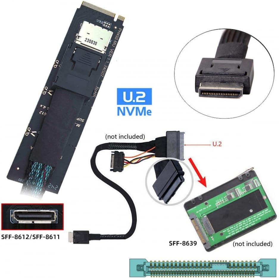 CY Card 2280 PCI-E4.0 M.2 M-Key to Oculink SFF-8612 SFF-8611 Vertical Host Adapter for NVME U.2 SSD Egpu image number 5