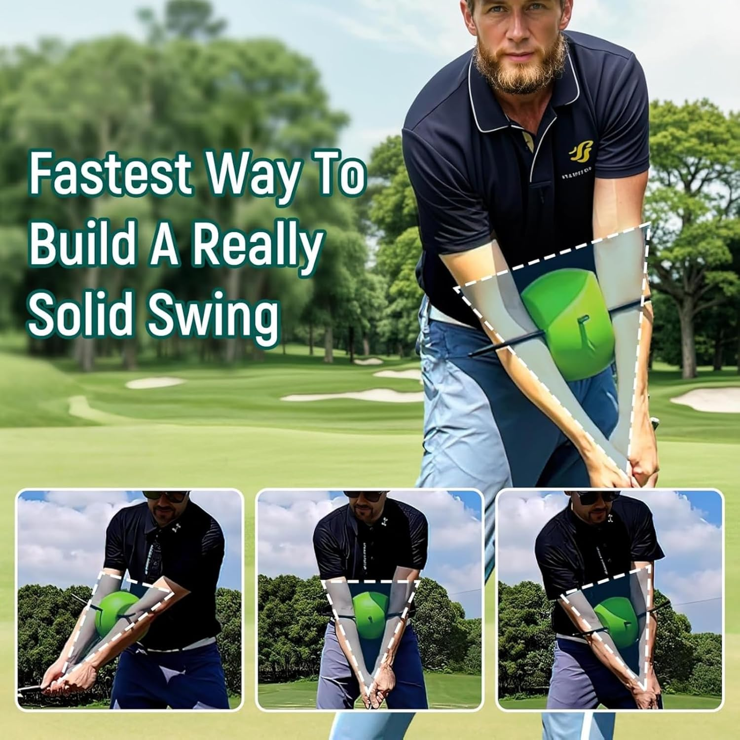 Golf Swing Training Aid - Golf Training Ball - Unique Alignment Rod Head - Helps Train Proper Swing Mechanics, Arm Structure, Sure Set, and Alignment