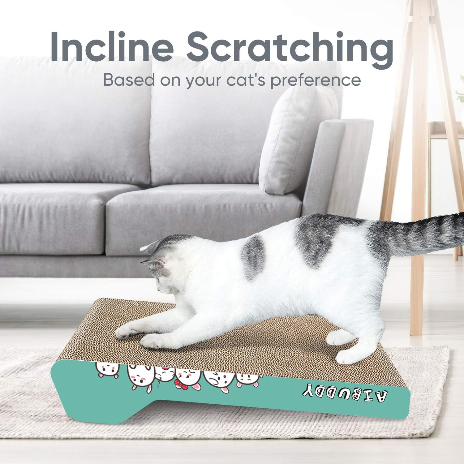Aibuddy Cat Scratcher, Incline Scratching Pad Reversible Cardboard Lounge Bed with Ball Toy Catnip [ 45X 24 X 8.5 Cm, Superior Cardboard & Construction] image number 6