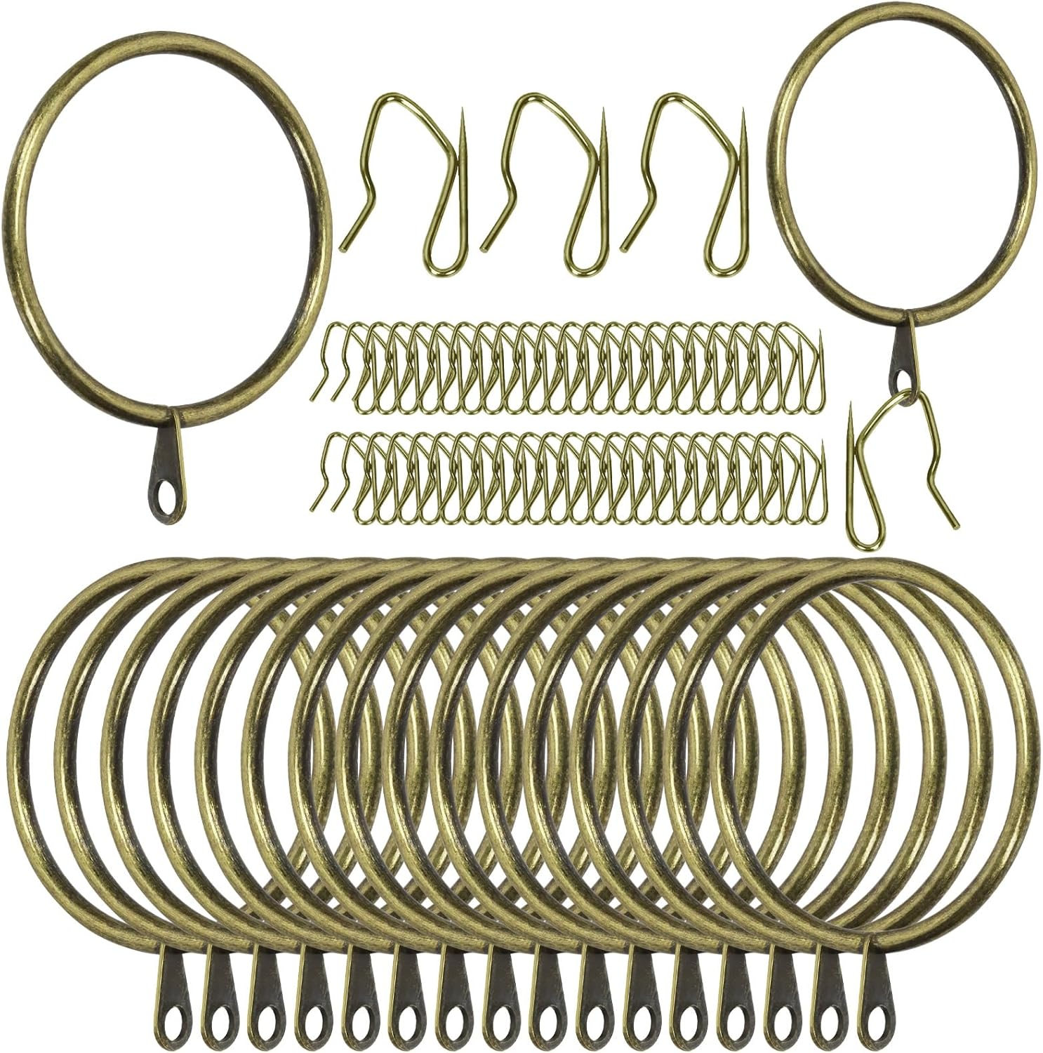 Swpeet 60Pcs 50Mm/2" Inner Diameter Black Metal Curtain Ring with Pin-On Drapery Hooks Assortment Kit, Drape Sliding Eyelet Ring Metal Curtain Hooks, for Window Door Shower Curtain