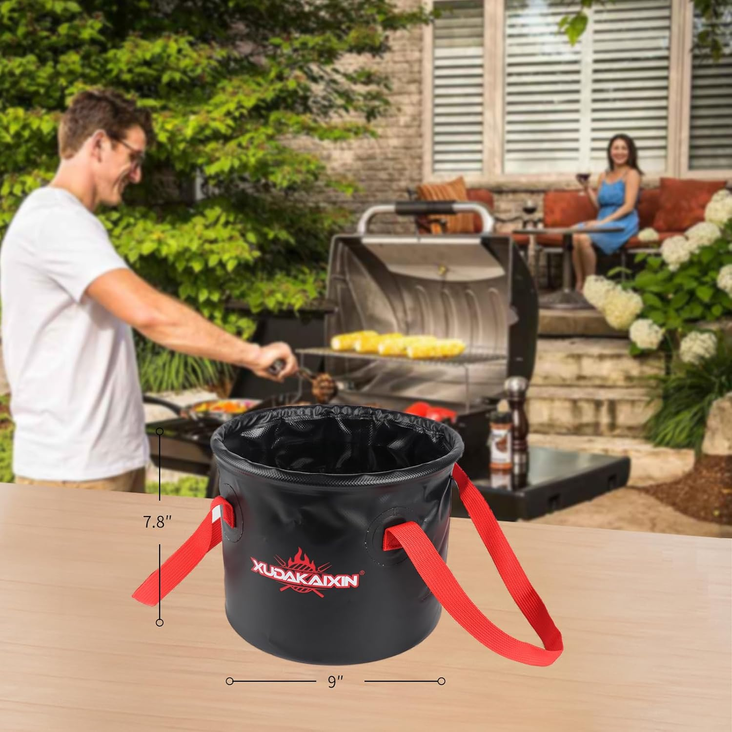 Grill Brush Collapsible Water Bucket for Grill Cleaning, Camping,And Outdoor Activities (Only Water Bucket No Grill Brush) - Red image number 3