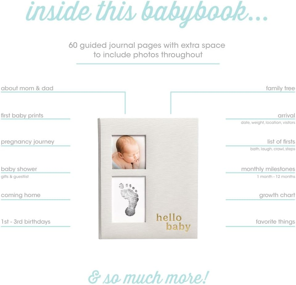 Pearhead Linen Memory Book for Baby Boy or Girl, First 5 Year Baby Book, Monthly Milsetone Scrapbook and Photo Album, My Baby Book