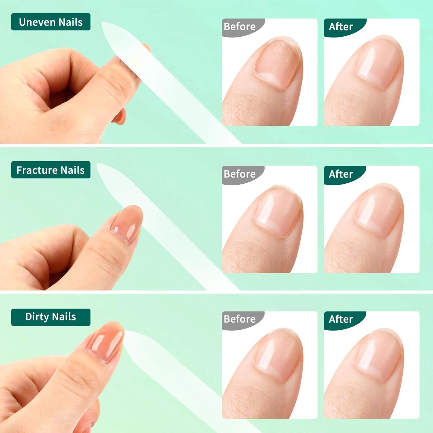 Heemeei Glass Nail File, Double Sided 180/320 Grit with Case for Natural Nails, Fingernail, Crystal, Pedicure - Green image number 3