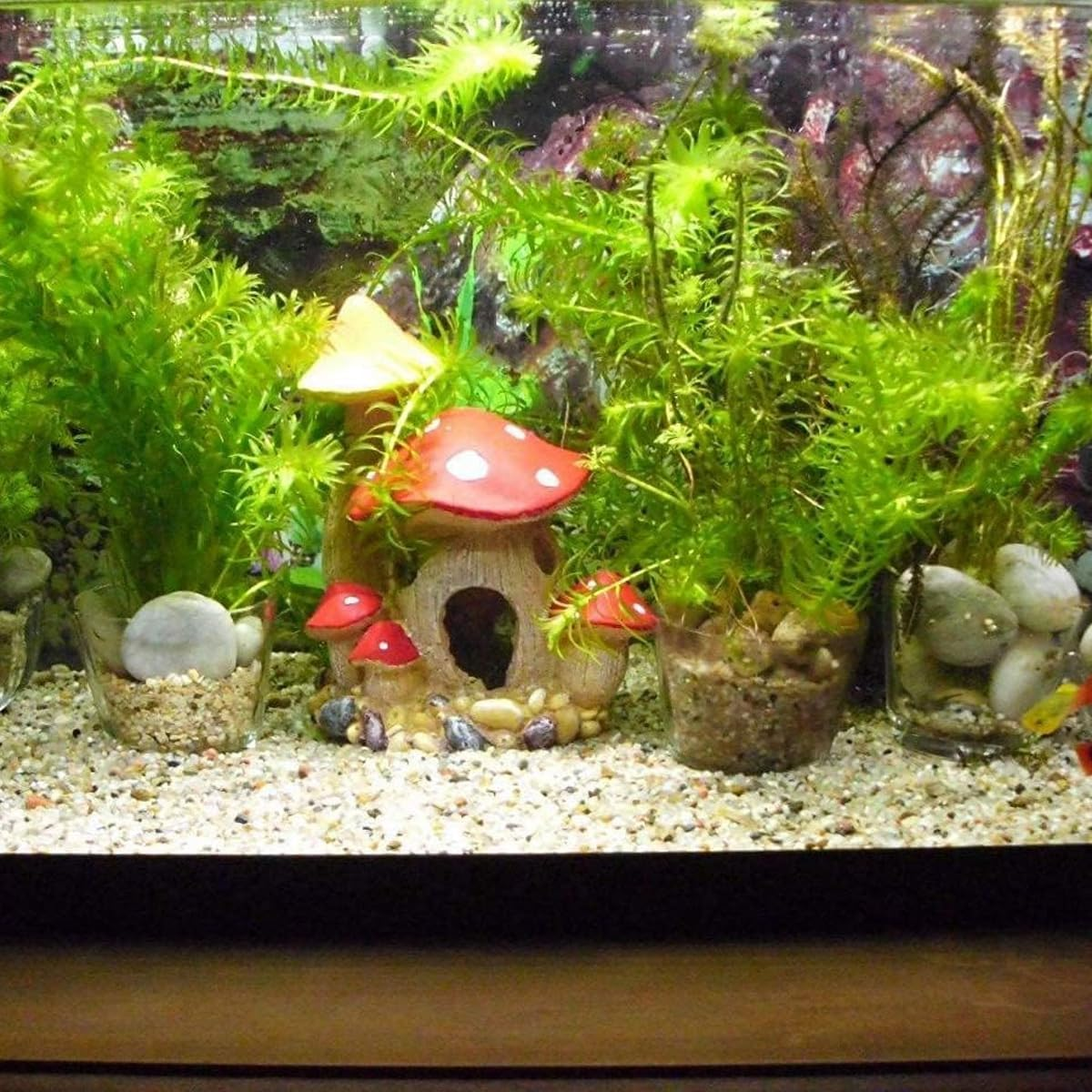 ANCLLO Resin Mushroom House Aquarium Decoration Fish Tank Cave Hiding Spot Ornament for Aquatic Pets Aquarium Scenery Accessories