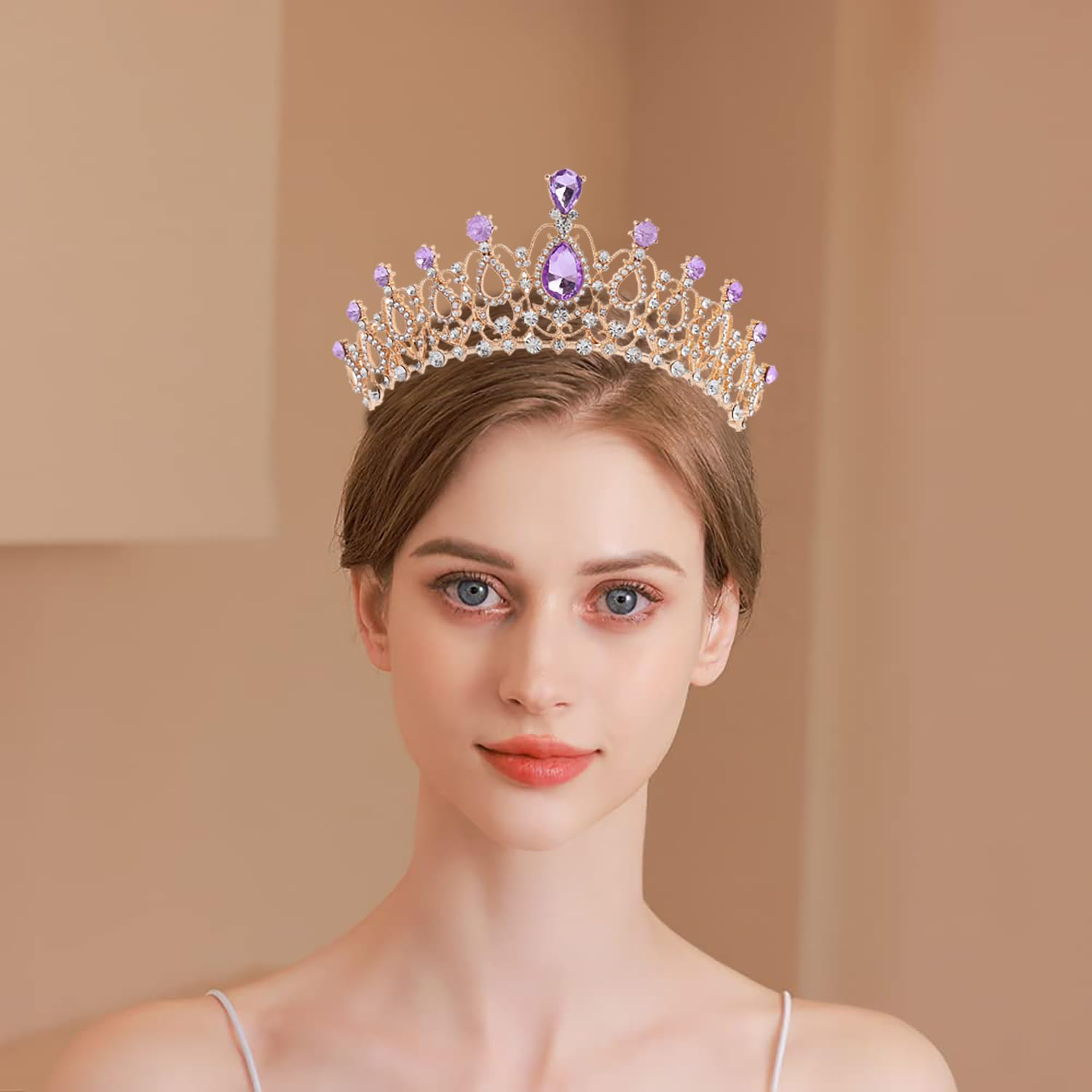 2 Pcs Princess Crown for Women, Crystal Queen Tiaras for Girls Bridal Hair Accessories Gifts for Birthday Wedding Prom image number 4