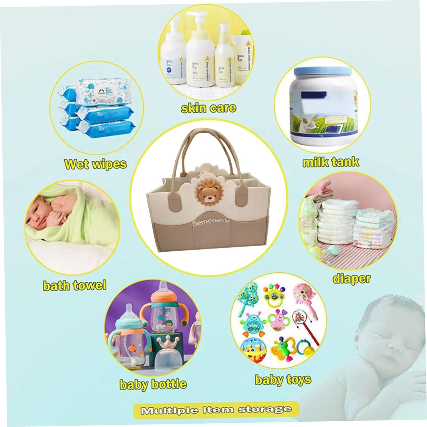 Baby Caddy Organizer Thicken Cartoon Felt Multifunctional Portable Baby Diaper Caddy Nursery Storage Bag for Mom Kids