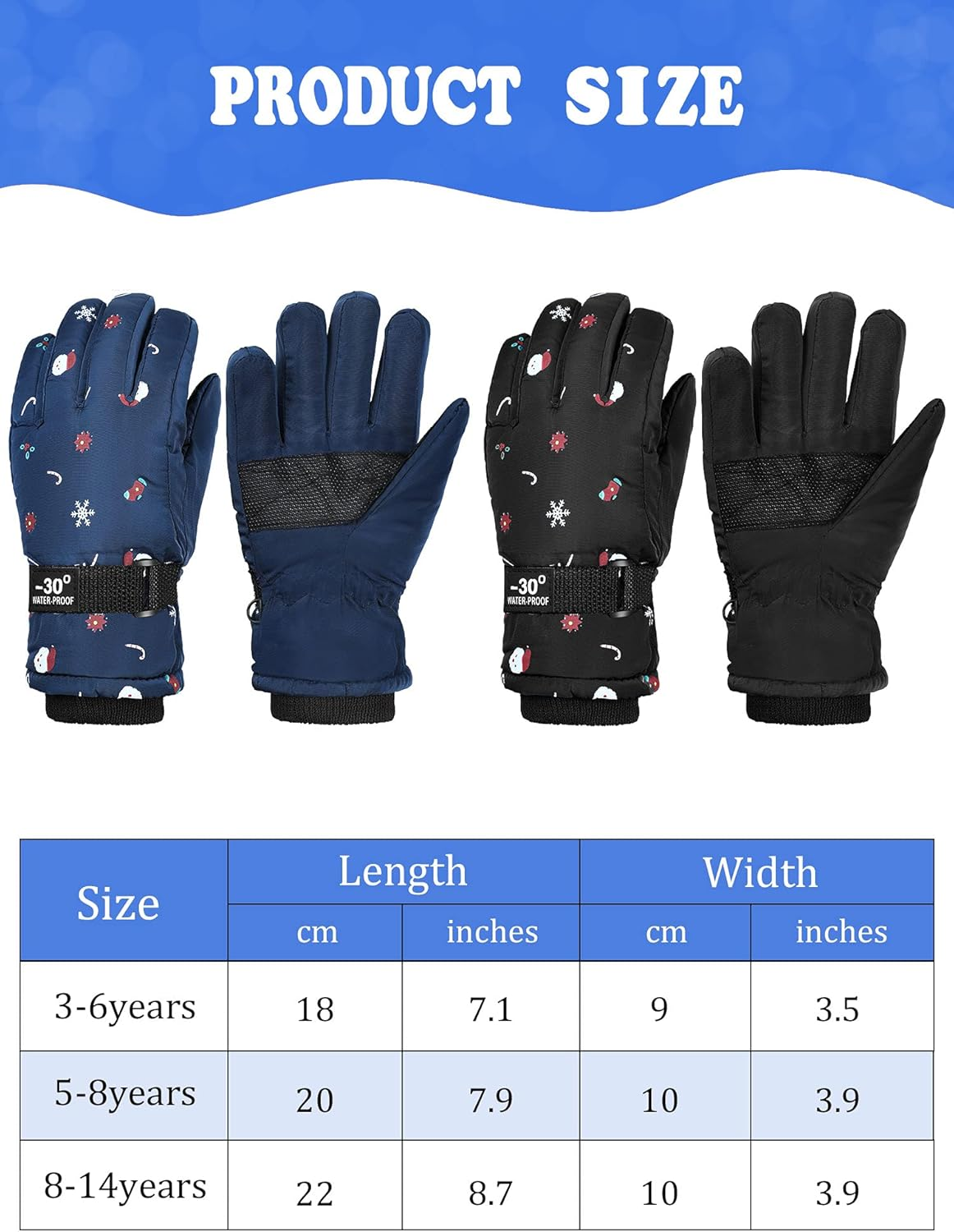 2 Pairs Kids Mittens Children Winter Snow Waterproof Thick Warm Windproof Gloves for Girls Boys image number 3
