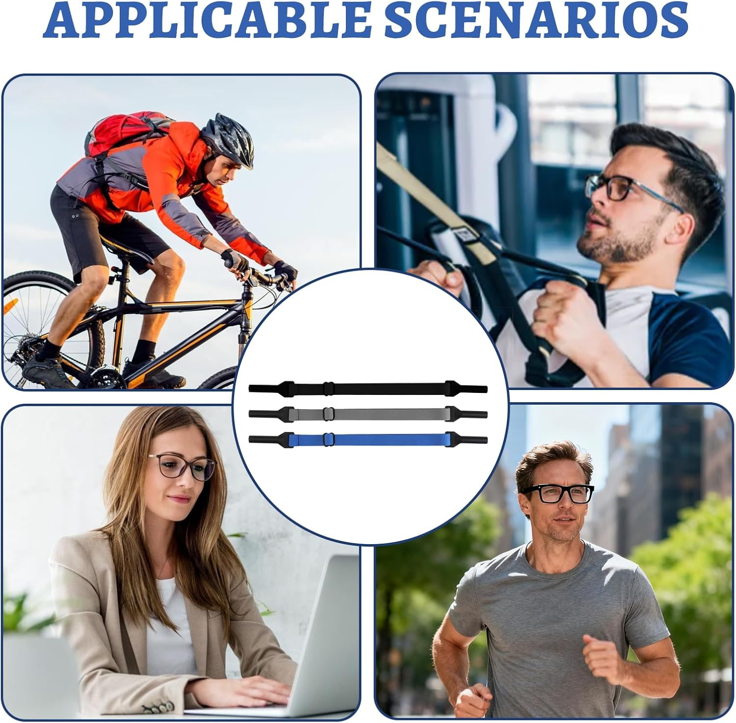 3 Pcs Black Adjustable Glasses Strap, Elasticity Anti-Slip Sport Eye Glasses Strap Suitable for Running Cycling Outdoor Exploration for School-Age Children Sports Enthusiasts - Black image number 2