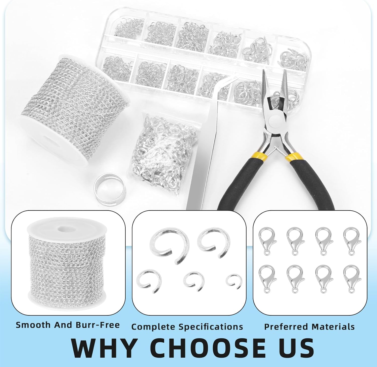 Glarks 504Pcs 30 Feet Jewelry Chains Set Silver Cable Link Chains Link Rolls Bulk Twisted Links Chain Necklace Jewelry Making Chains with Lobster Clasps and Jump Rings for Necklace Jewelry Making - Gold image number 4