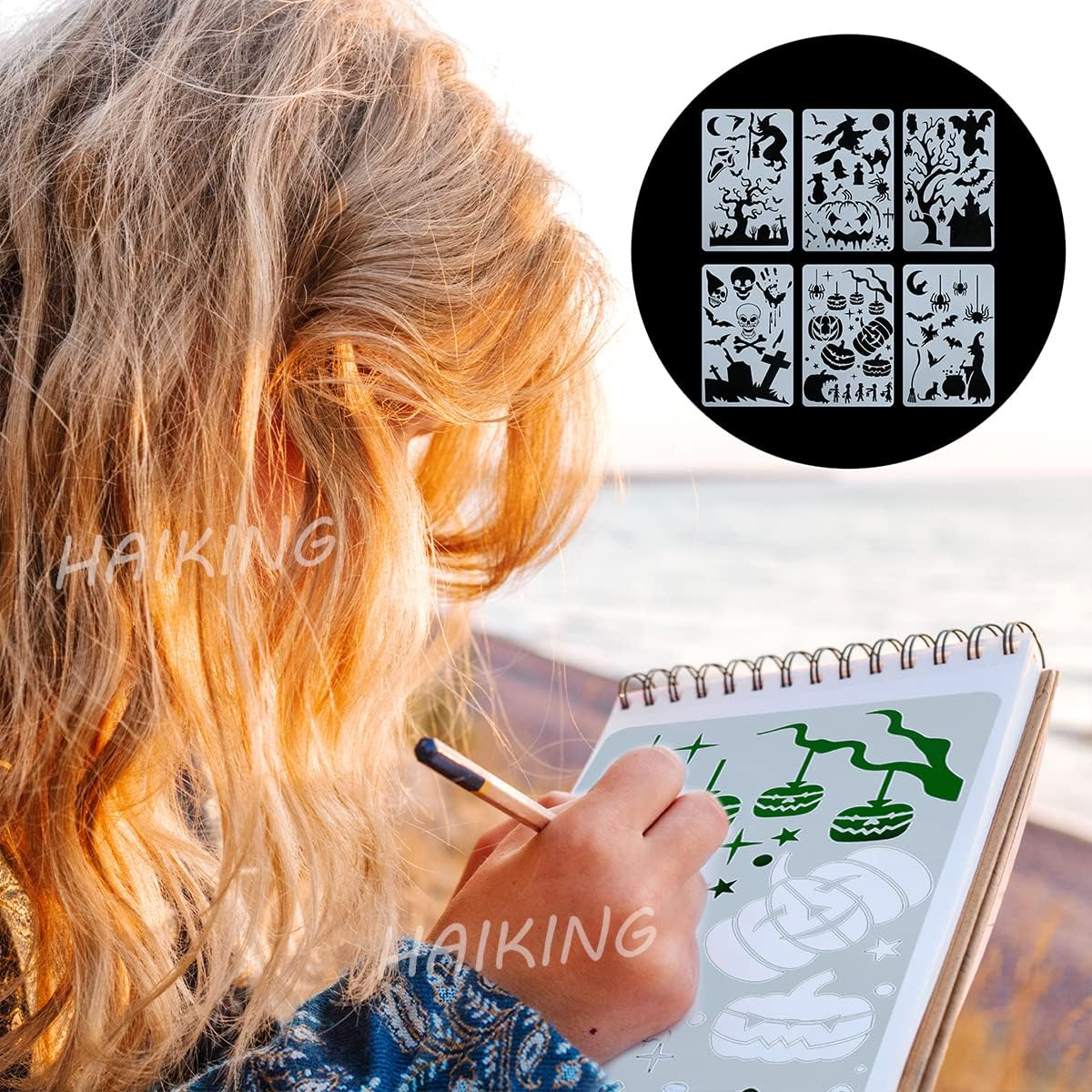 Halloween Stencils, 6 Pcs Reusable Halloween Drawing Stencils for DIY Crafts, Scrabooking, Home Decor, Halloween Decoration (10.2 * 6.7In) image number 5