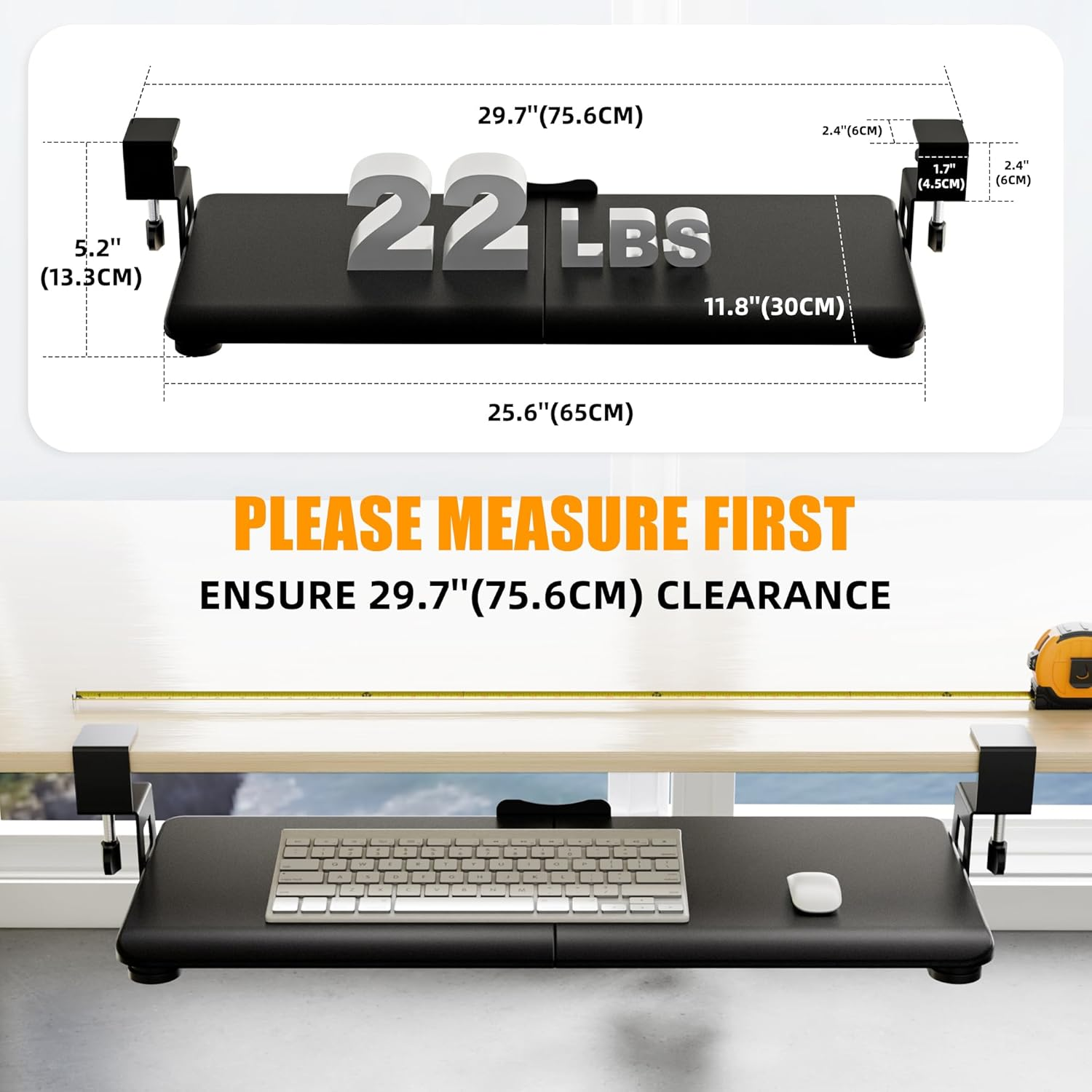 ERGOMAKER Keyboard Tray under Desk, Small Computer Desk with Keyboard Tray 25.6" X 11.8" Steady Slide-Out Computer Drawer for Typing, Black - Black image number 5