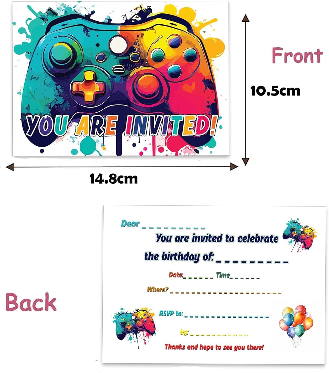 IKEEP 20Pcs Video Gaming Birthday Party Invitations - Video Game Theme Party Invitations, Decorations, Favors for Kids Boys Girls Brother Son Nephew Gaming Party Decoration image number 3