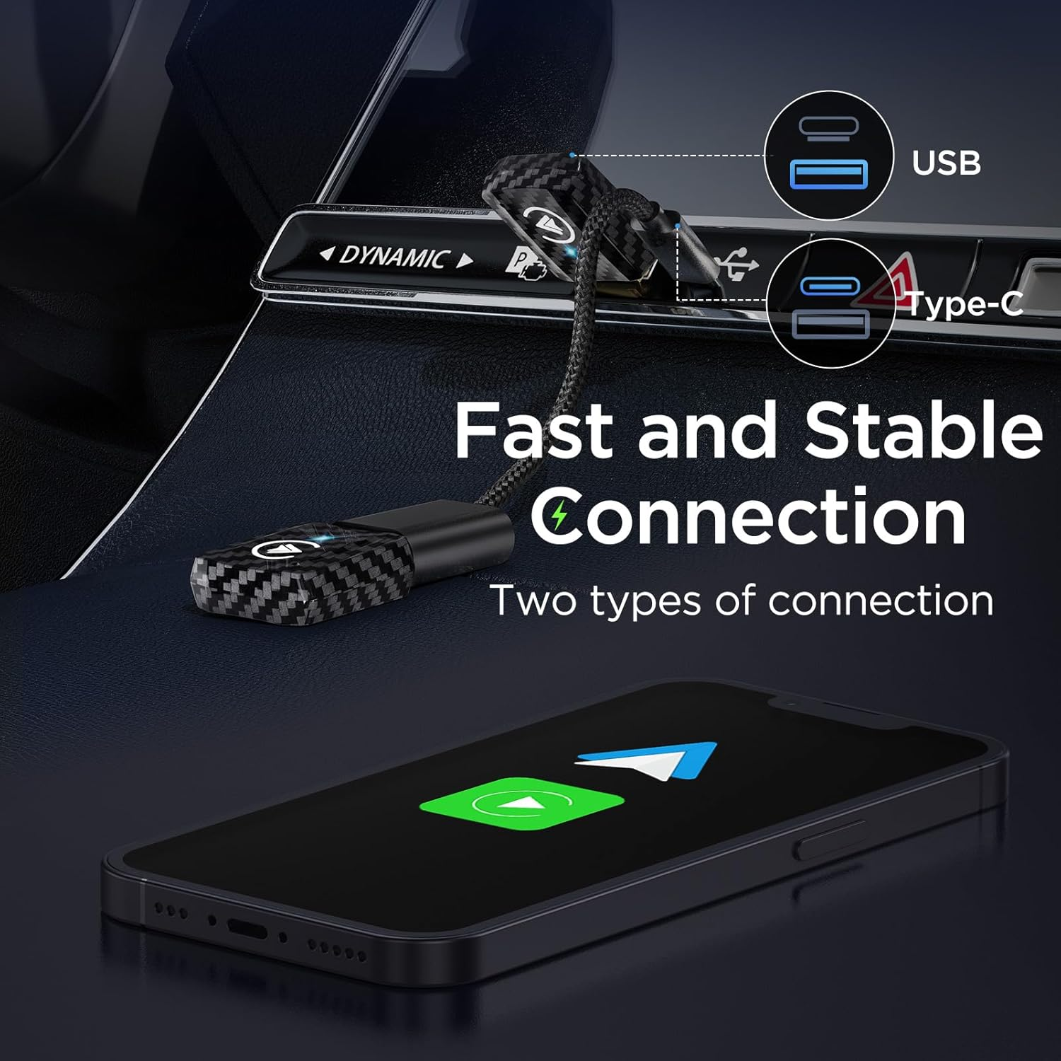 2 in 1 Wireless Carplay Adapter & Android Auto Wireless Adapter, 2In1 Car Play Dongle for OEM Wired Carplay Androidauto Car with Iphone Ios 11+ / Android 11+ image number 4