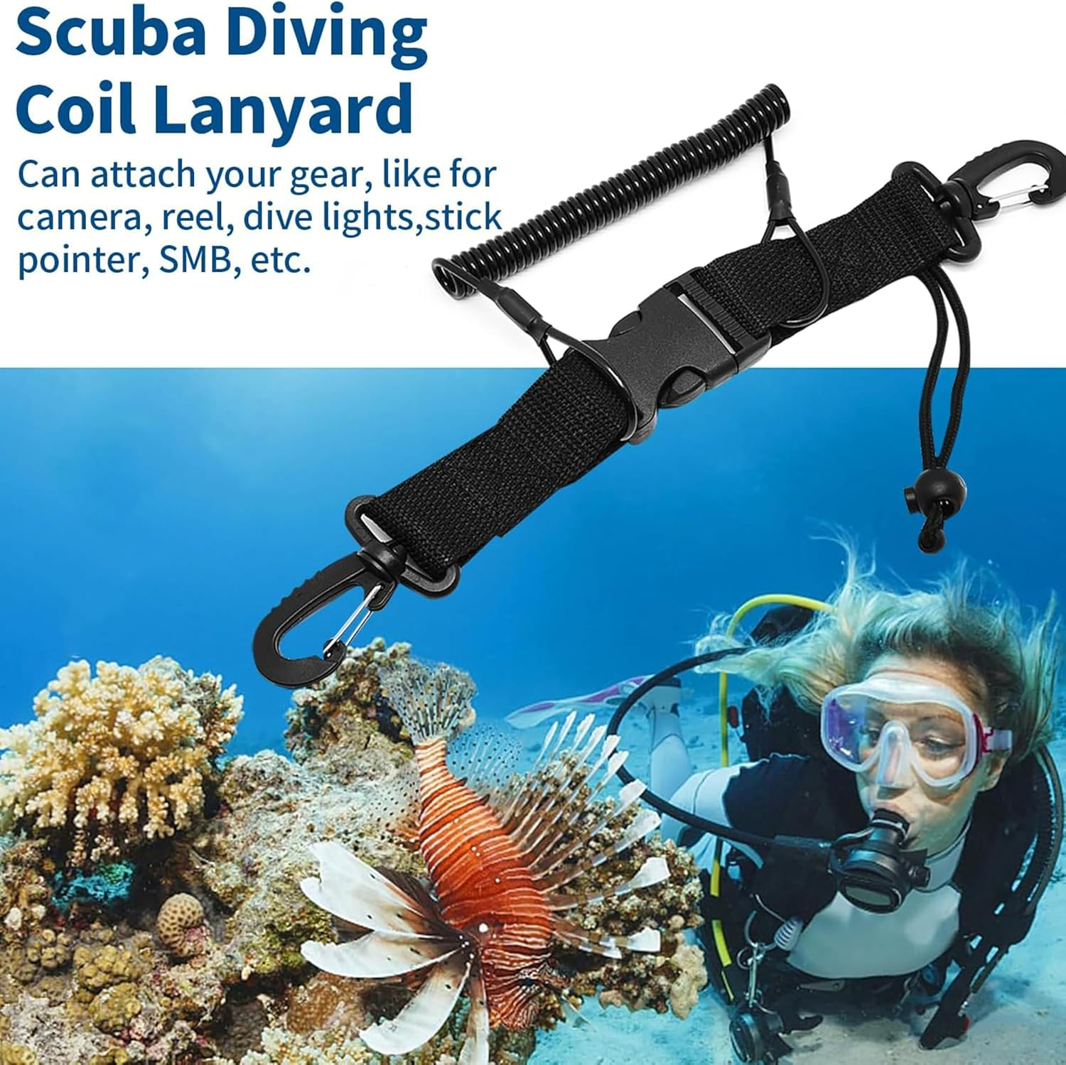 Heavy-Duty Scuba Lanyard Set (2-Pack) | Quick-Release Coiled Leash for Underwater Cameras/Lights | Corrosion-Proof Clip & Webbing Strap image number 3