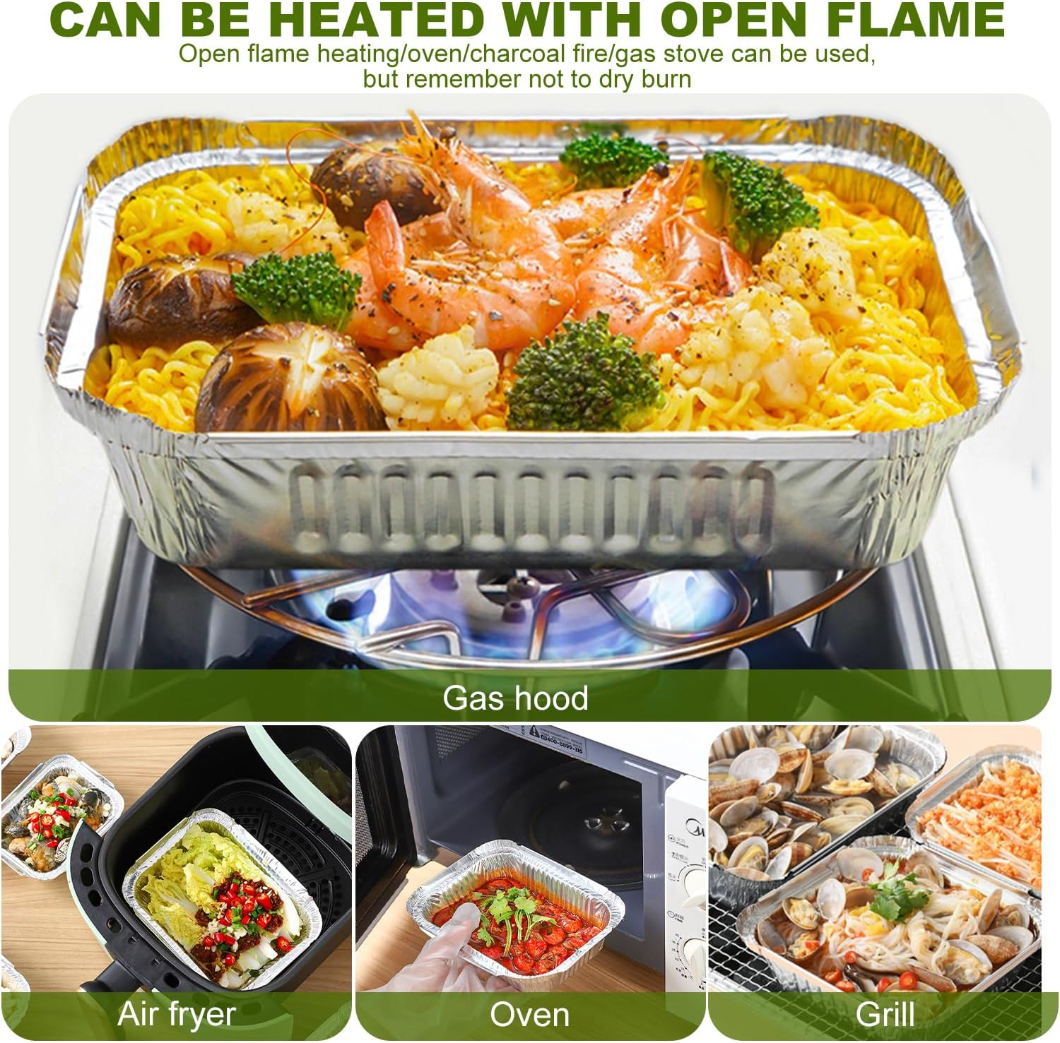 60Pcs Foil Trays with Lid, 21X14X5Cm Aluminium Foil Pan Foil Food Containers- Disposable Food Containers Takeaway Box BBQ Oven Baking for Cooking, Heating,Baking, Meal Prep and Freezer,Takeout image number 1
