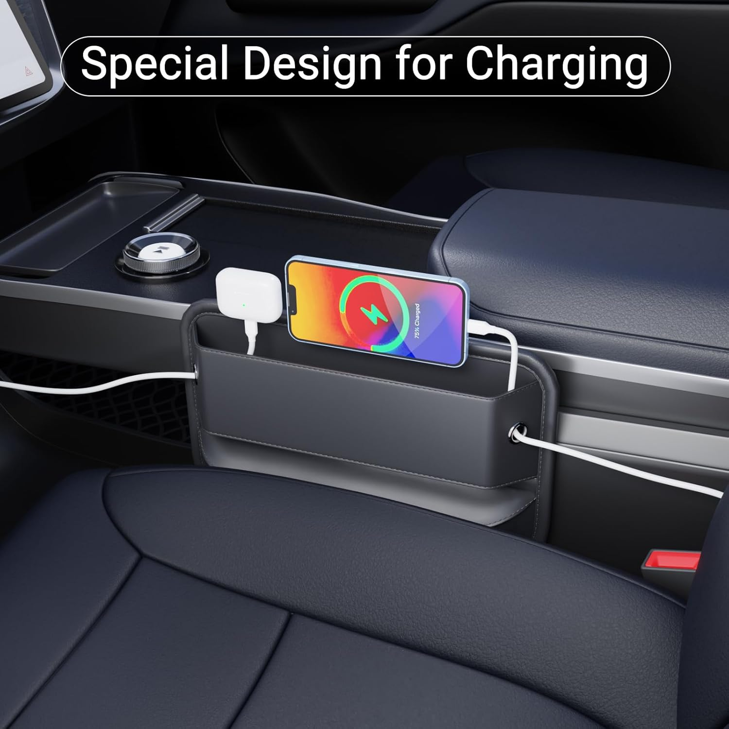 Car Seat Gap Filler Leather Car Box Organizers and Storage Front Seats Interior Automotive Essentials - Car Accessories for Phones, Glasses, Keys, Cards-1 Pack1 image number 2