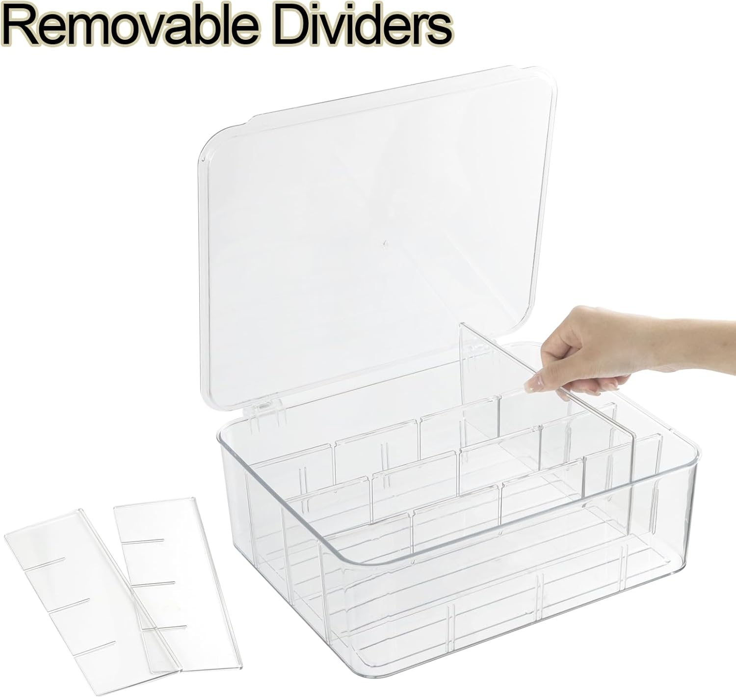 ZEXALOR Socks Underwear Drawer Organzier Dividers, 16 Compartment Removable Divided Plastic Storage Bin with Lid, Storage Organizer for Scarves Ties Bras, Clear Dresser Drawer Organizers - Large-16 Grids image number 6