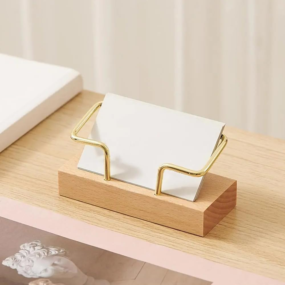 2Pcs Wooden Business Card Holder for Desk, T-Shaped Card Holder, Business Card Display Stand,Metal Name Card Organizer, Postcard Holder, for Office Home Desktop image number 6
