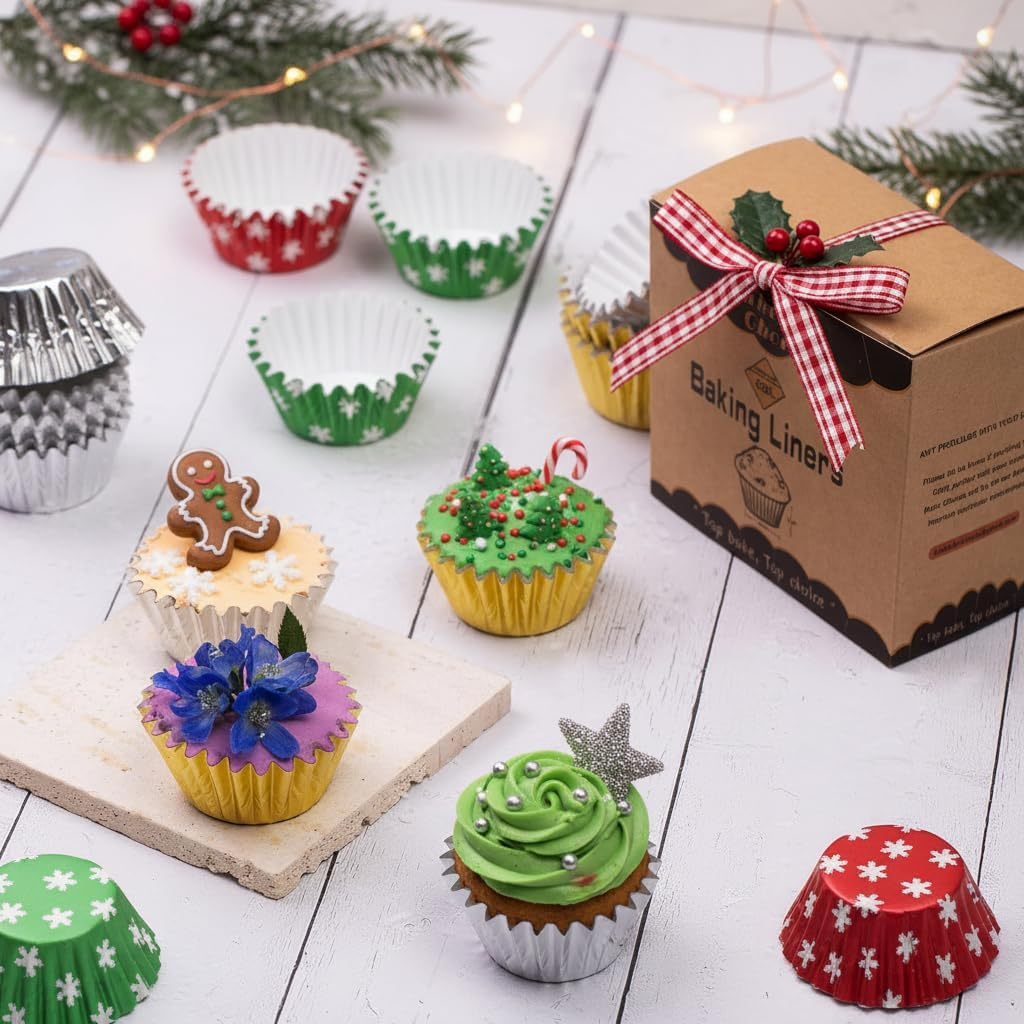 400 Pcs Gold Mini Cupcake Liners,Non-Stick Mini Size Foil Muffin Liners,For Christmas Decorations image number 6