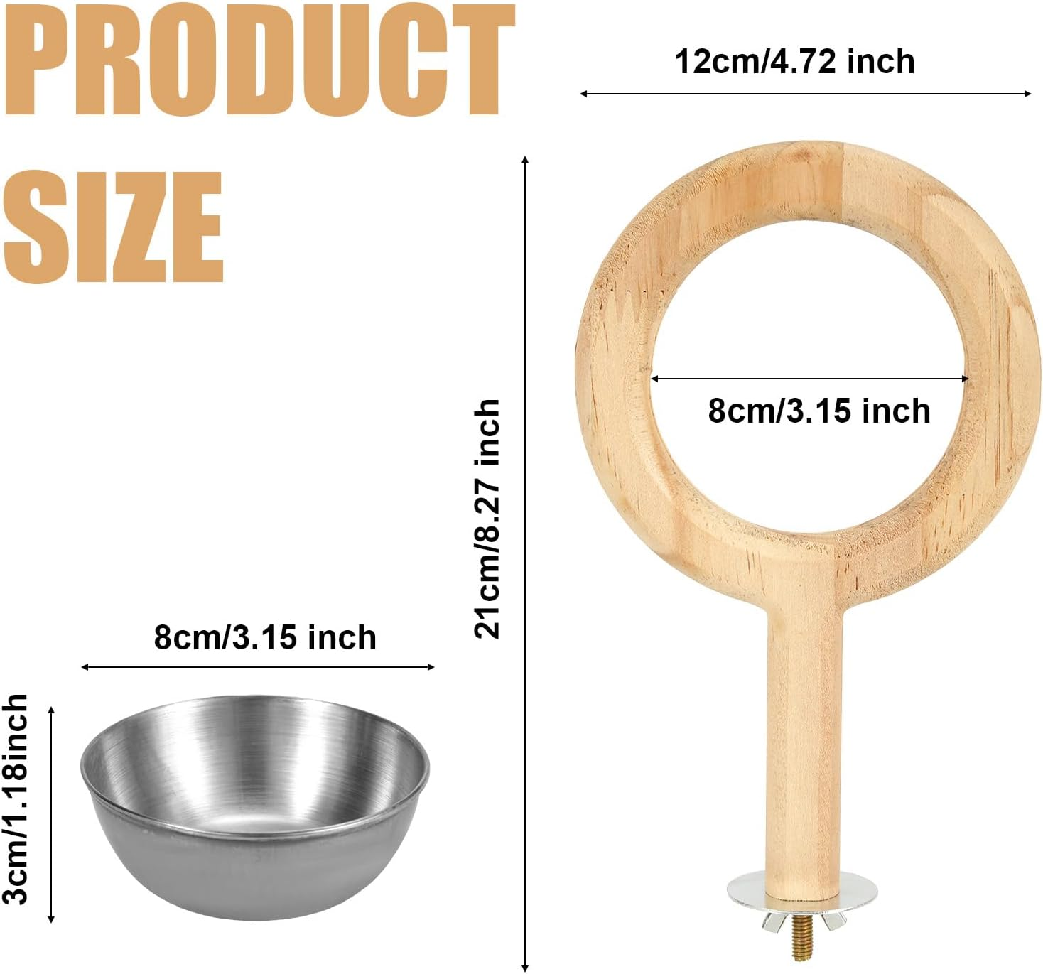 NQEUEPN Wood Parrot Perch with Feeding Cup for Parakeets, Cockatiels, Conures, Lovebirds, Budgies - Stainless Steel Bowl - Solid Wooden Perch Stand image number 5