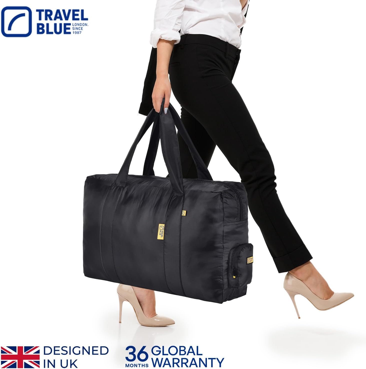 Travel Blue Foldable Duffle Bag &ndash; Lightweight 16L, 30L, 48L & 60L Holdall &ndash; Compact Bag for Men & Women, Gym, Shopping & Overnight Use &ndash; Durable Polyester with Trolley Strap (Black, Small (16L)) image number 4