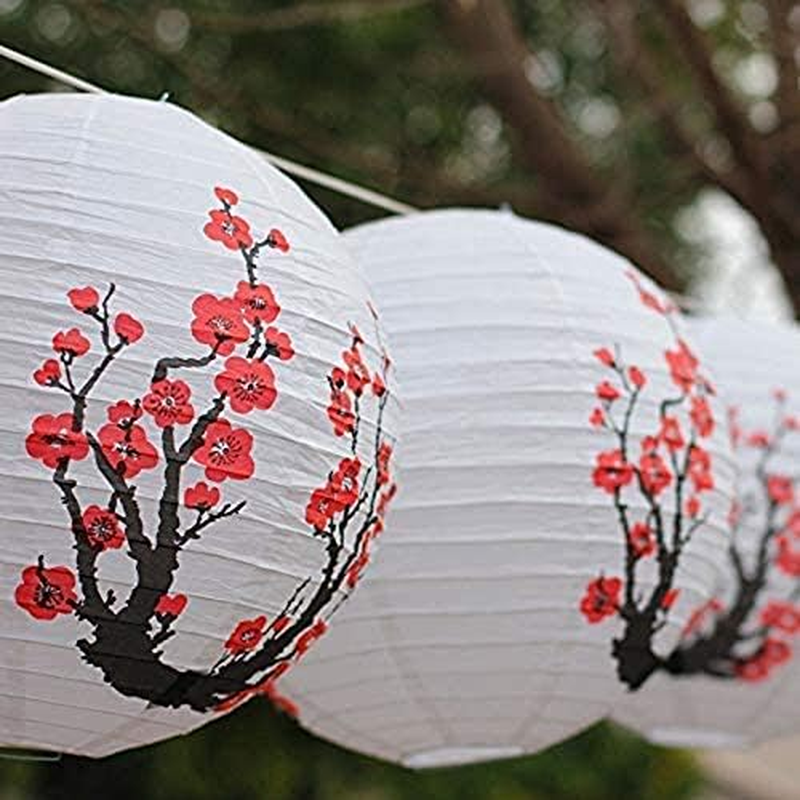 6 Pcs Chinese Japanese Paper Ball Lanterns，Cherry Blossom Lanterns Plum Blossom Lanterns Decorations for Shade Chinese Oriental Style Light Restaurant Wedding Party (Red Cherry Blossom) image number 3