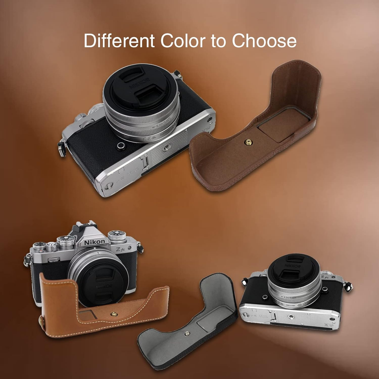 Z Fc Zfc Camera Caserieibi PU Leather Case with Strap for Nikon Z Fc Zfc 28Mm F/2.8 SE, 16-50Mm F/3.5-6.3 Lens, Coffee, S, Coffee - Brown image number 3