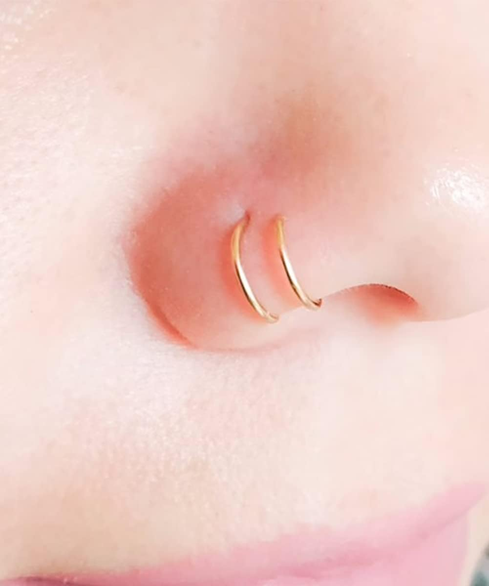 MODRSA Nose Rings Nose Rings Hoops Nose Ring Surgical Steel Nose Piercings Jewelry Double Hoop Nose Rings for Women Silver Gold Nose Rings 20 Gauge - A1 - Silver image number 5