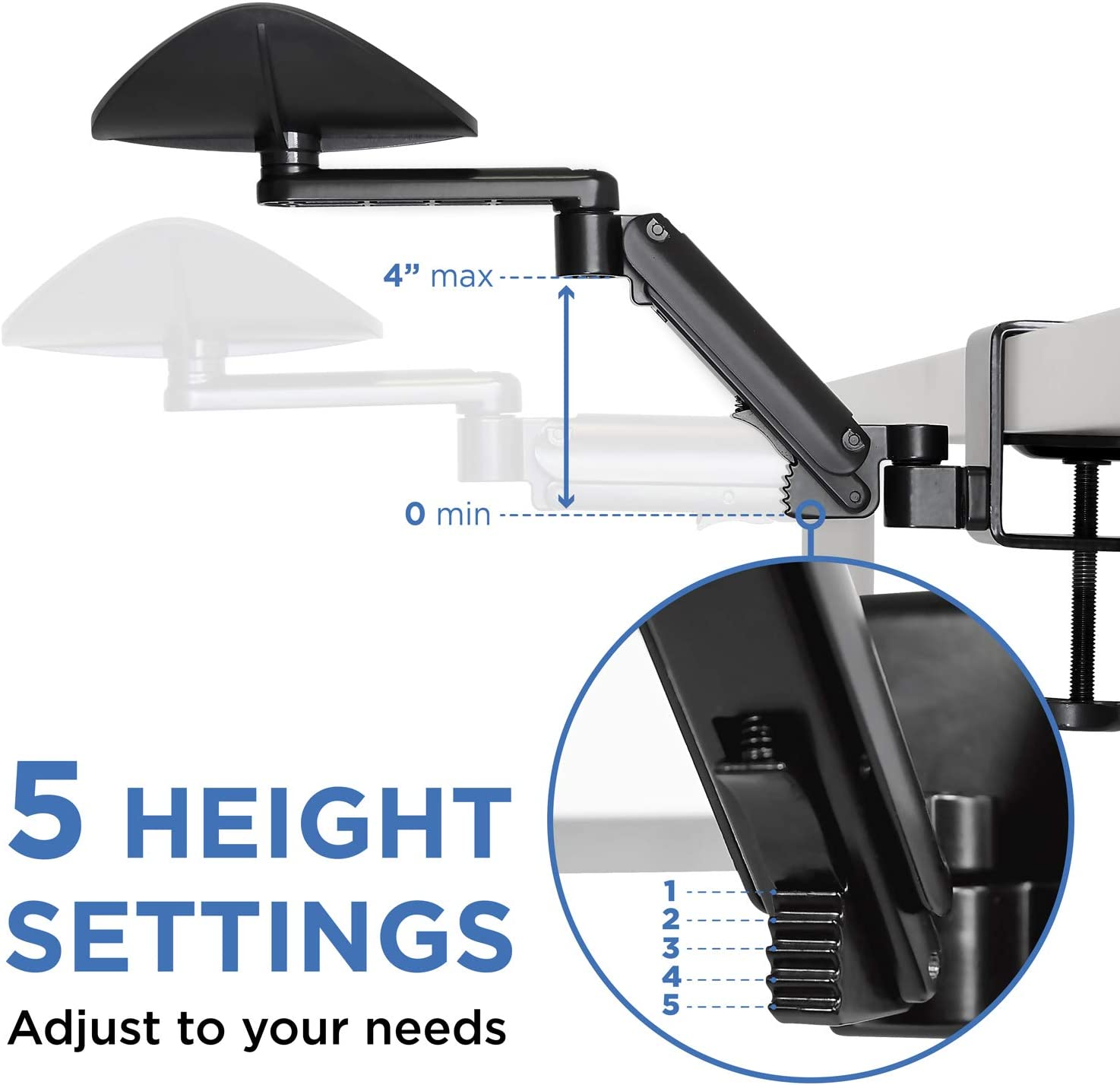 Mount-It! Adjustable Arm Rest for Desk | Ergonomic Computer Desk Arm | Height Adjustable, Full Motion Elbow Support with Clamp-On Base (MI-7145) image number 2