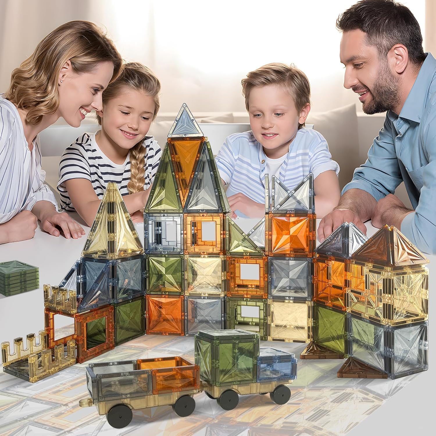 Magnetic Tiles Kids Toys, 3D Magnet Puzzles Stacking Blocks Safe Creative Kids Manipulative Preschool Learning Construction Toy, Sensorial Education Toy,From 3 Years Old, 100 PCS image number 4