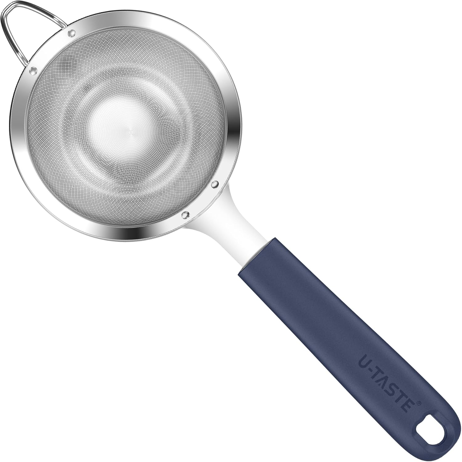 U-Taste 8.5Cm Small Mesh Strainer - 18/8 Stainless Steel Kitchen 30-Mesh Fine Food Sieve with Heavy Duty Riveted Silicone Handle, 5.5Cm Deep Handheld Metal Fruit Colander for Tea, Juice (Red)