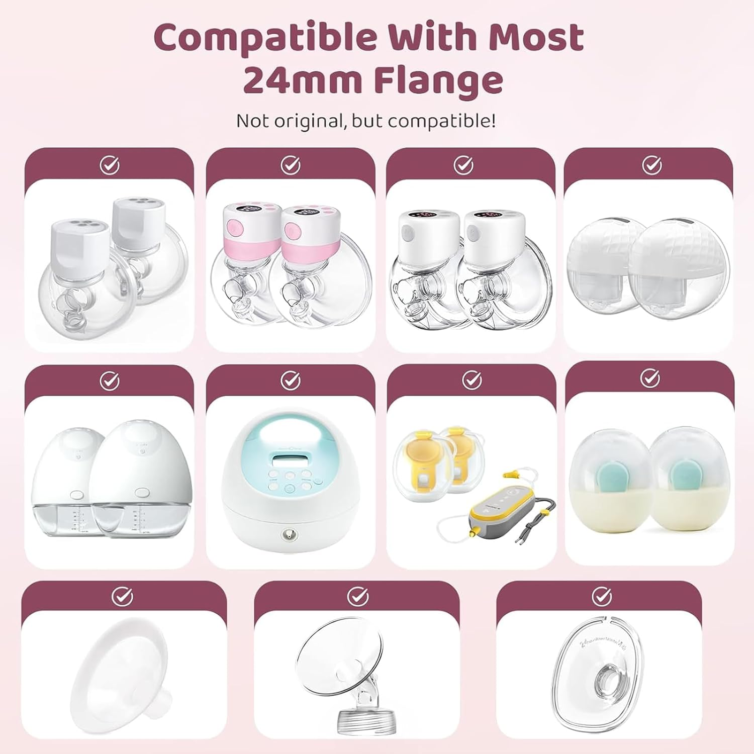 Weidllys Flange Sizing Kit with 10PCS Flange Inserts 13/15/17/19/21Mm and Nipple Measurement Tool for Flanges, Silicone Breast Pump Flange Insert Kit for 24Mm Most Pumps image number 3
