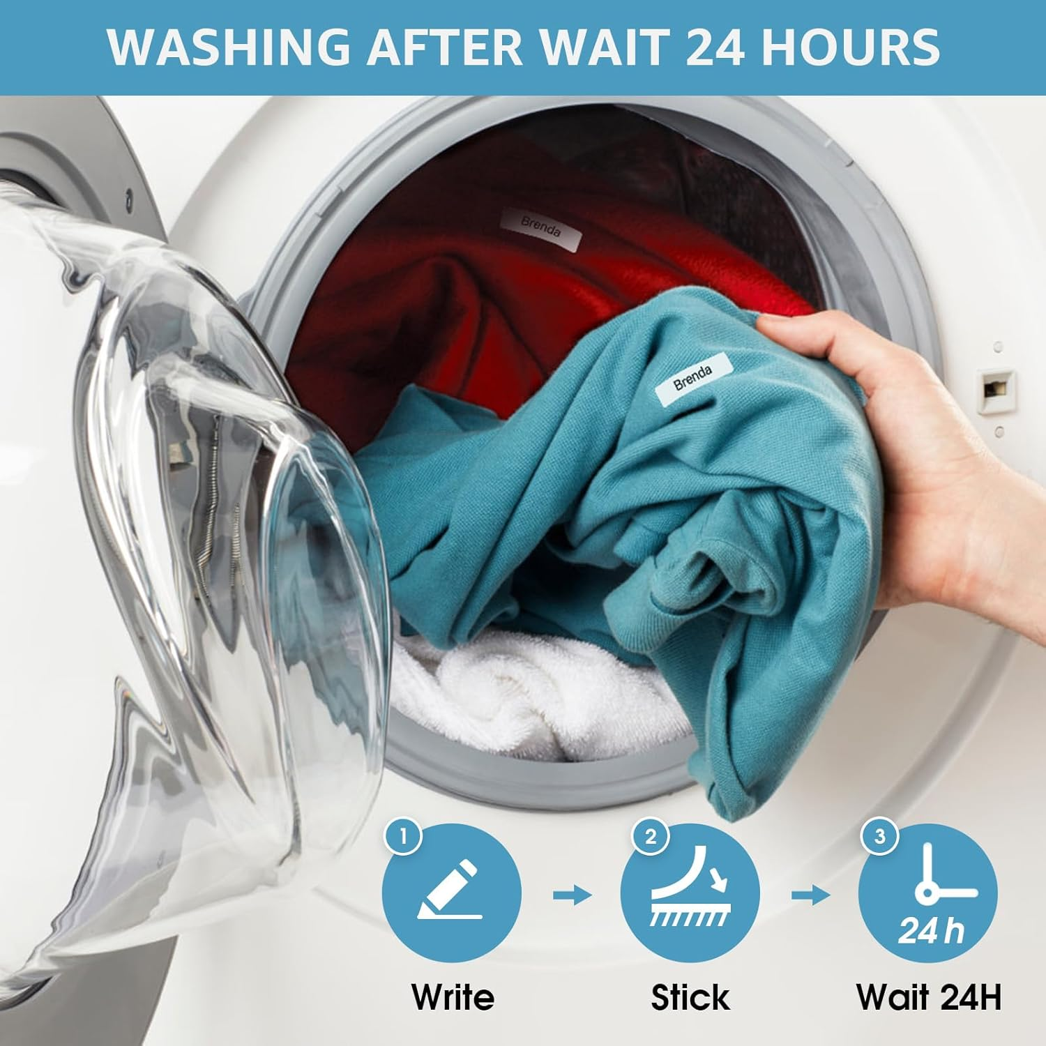 Maxgear 90 Pcs Kids No-Iron Clothing Labels, 0.5X1.75 Inch Self-Stick Fabric Tags, Washer Friendly Write-On Waterproof Name Labels for School Daycare Nursing Care image number 3