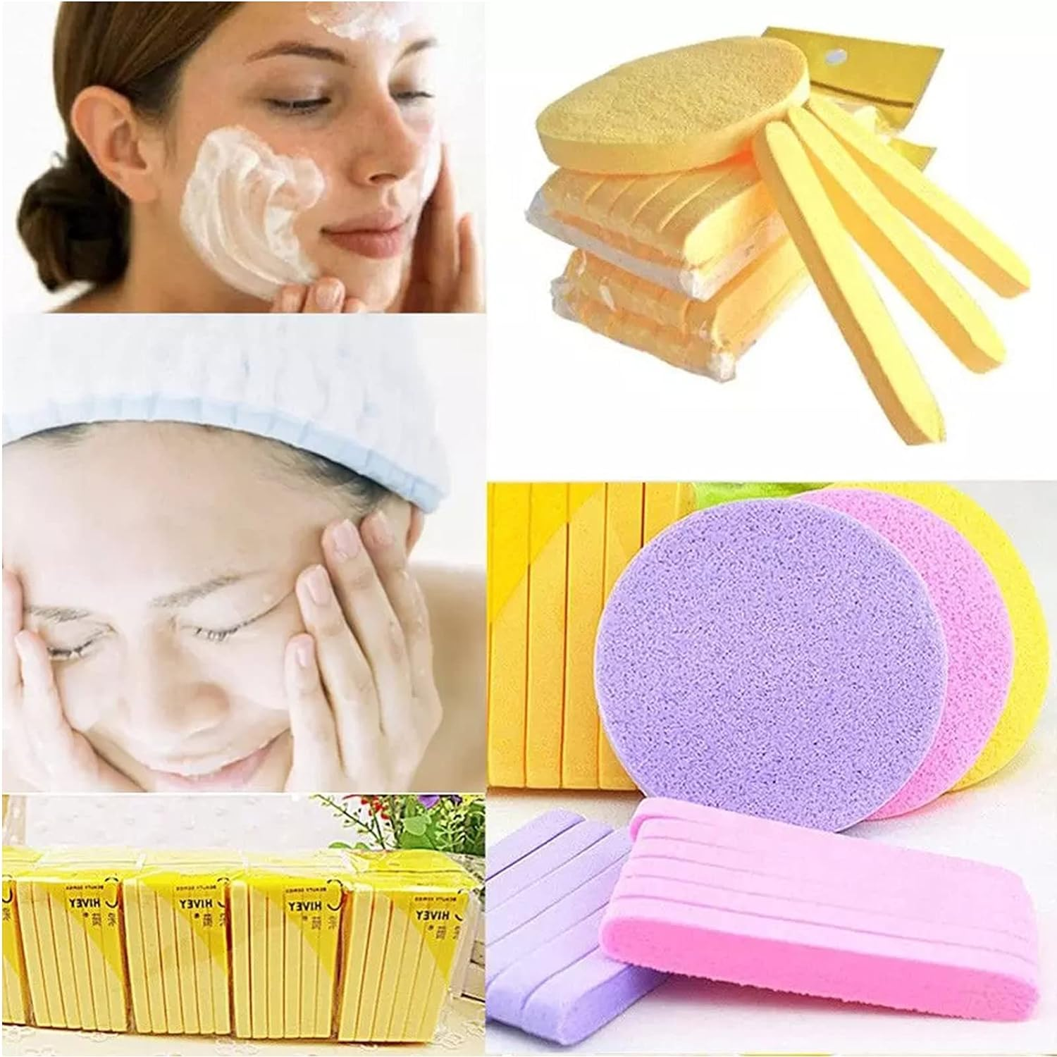 60 Pcs Facial Sponge Compressed Face Cleansing round Face Sponge Pads Exfoliating Spa Massage Sponges Makeup Tool for Facial Makeup Removal Wash Sponges for Women 5 Colors