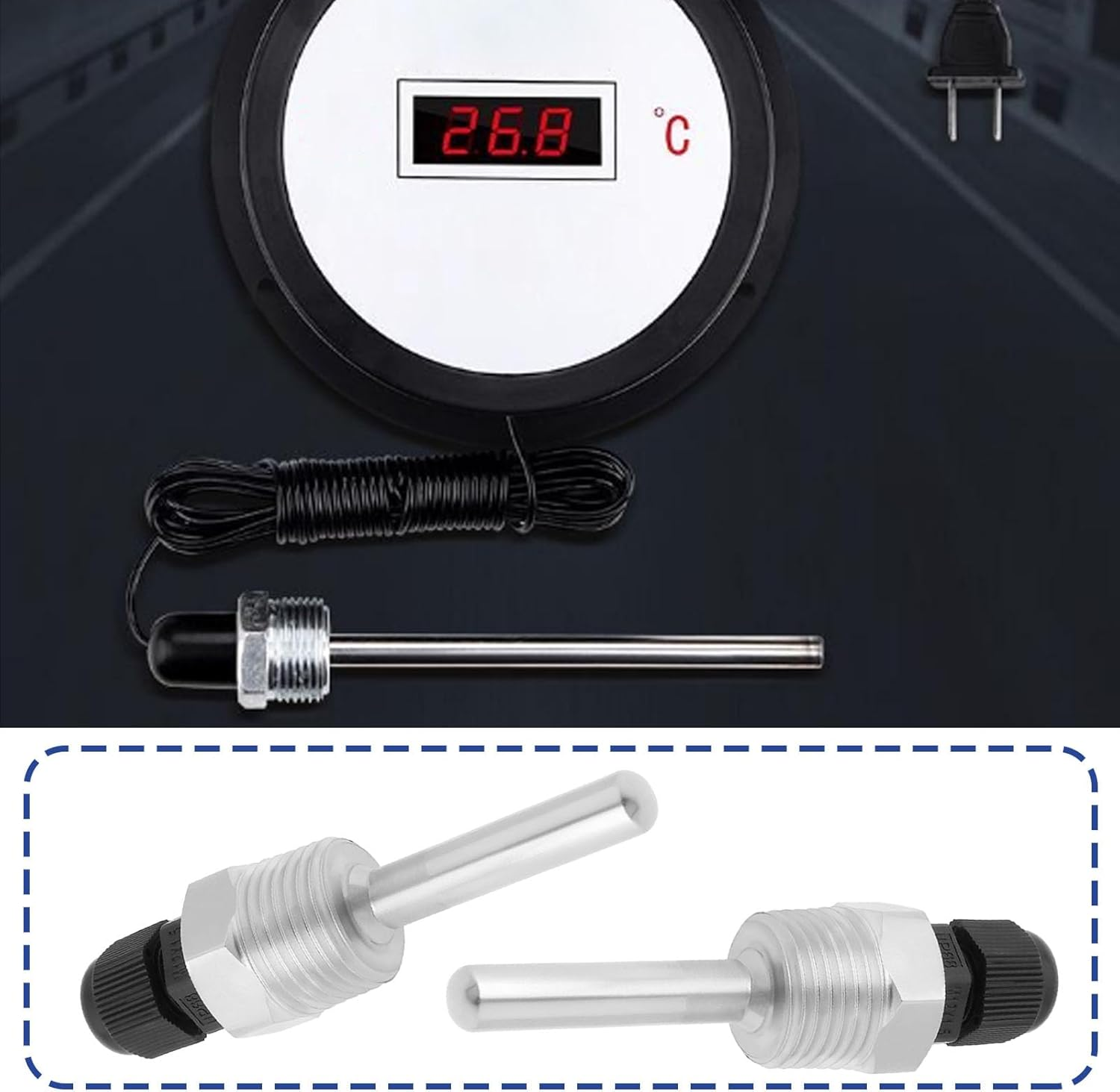 OTOTEC 2Pcs Immersion Sleeve Pocket Thermowell G1/2" 304 Stainless Steel Temperature Sensor Immersion Sleeve Pocket Tool for Temperature Sensor 6Mm Heater(8X50Mm) image number 5